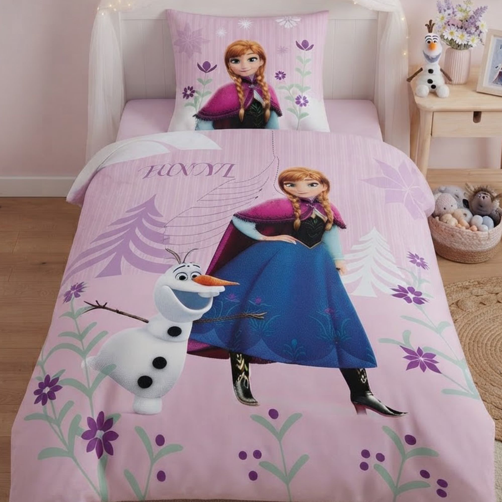 Familando Kinderbettwäsche Frozen 135x200 80x80 cm Wendebettwäsche Disney Die Eiskönigin, Renforcé, 2 teilig, 100% Baumwolle mit …