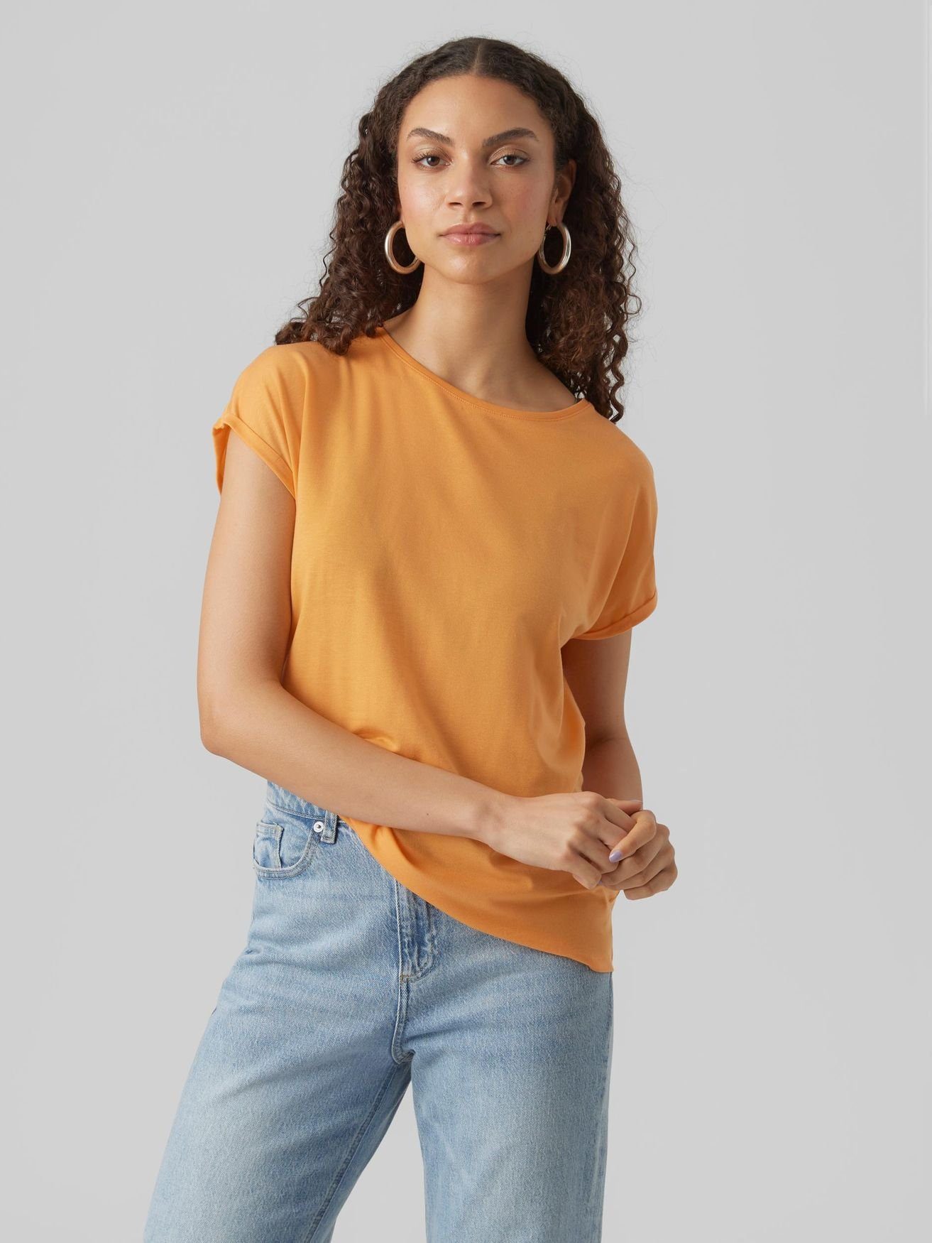 GAJRS SS NOOS, Moda TOP SS PLAIN VMAVA 10284468 GAJRS NOOS Vero TOP Rundhalsshirt VMAVA PLAIN gelungenes Ein rundum Teil in - Orange