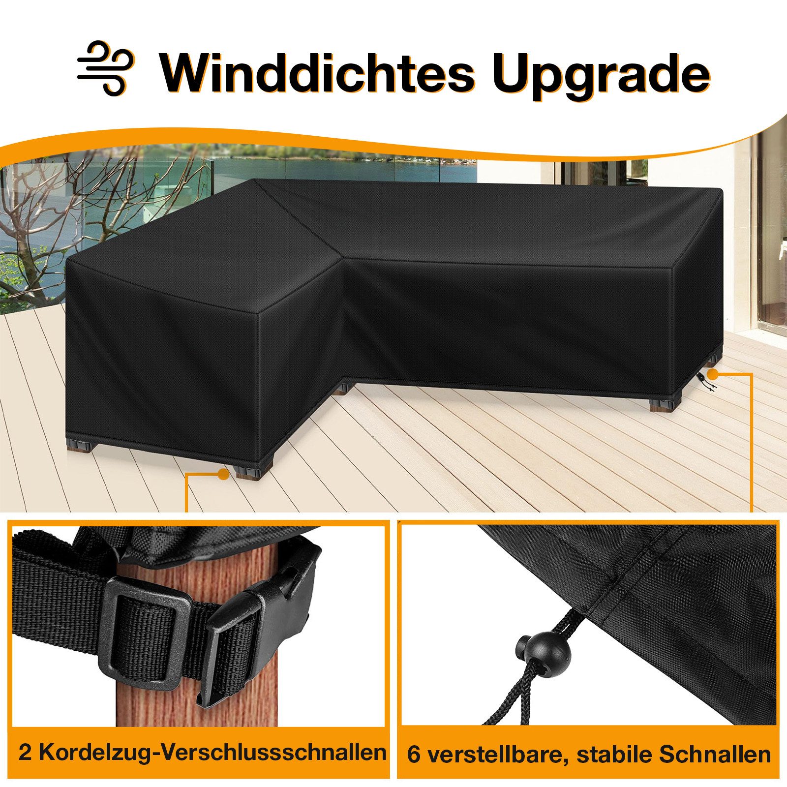 Jibenhome Gartenmöbel-Schutzhülle L-förmige Gartenmöbel-Abdeckung Wasserabweisend, Oxford Ecksofa-Schutz, Rattanmöbel, UV-Schutz, Outdoor-Schutzhülle für Terrasse, Garten
