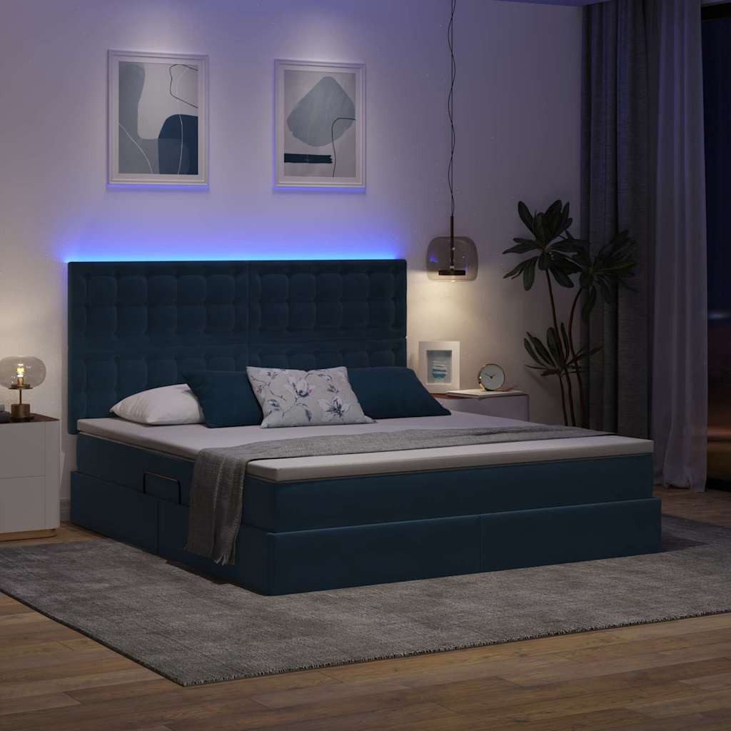 vidaXL Bed with Storage and LED Lighting, Dark Blue, 160 x 200 cm, Velvet (1-piece)