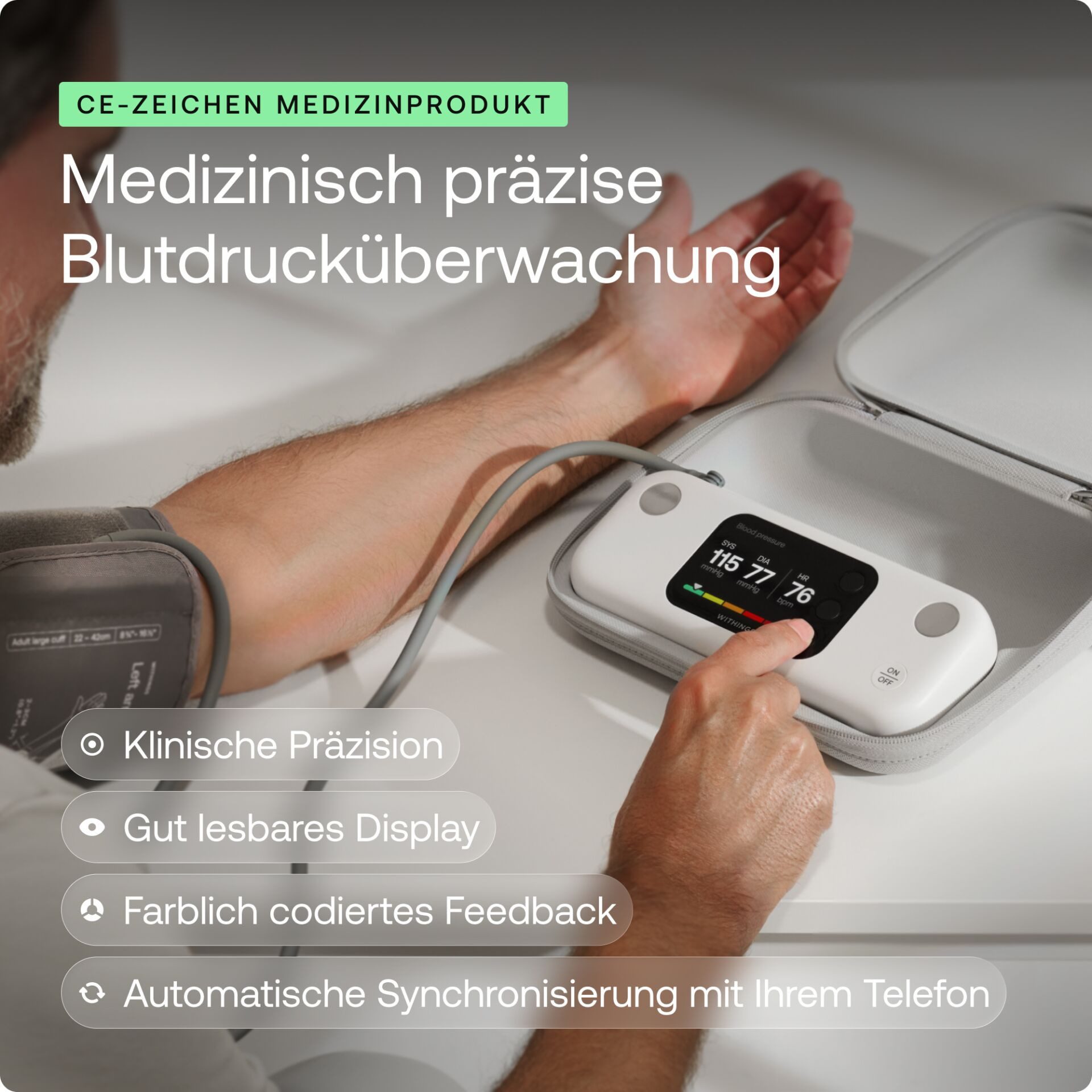 Withings Oberarm-Blutdruckmessgerät BPM Vision mit EKG, WLAN & Farbdisplay, Automatische Messung, Speicher für mehrere Nutzer, App-Integration
