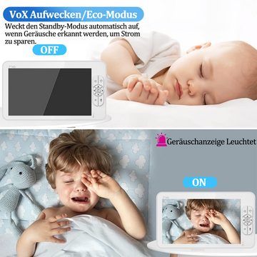 Jioson Video-Babyphone Video-Babyphone Babyphone mit Kamera, Video Baby Monitor Europanorm, Infrarot-Nachtsicht, Temperaturanzeige, Schlaflieder, Zwei-Wege-Audio, mit VOX Modus 2.4 GHz Gegensprechfunktion, Extra Großer 7-Zoll-LCD-Bildschirm