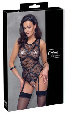 Cottelli Collection Body Transparenter Body mit Fesseln und offenem Schritt - schwarz