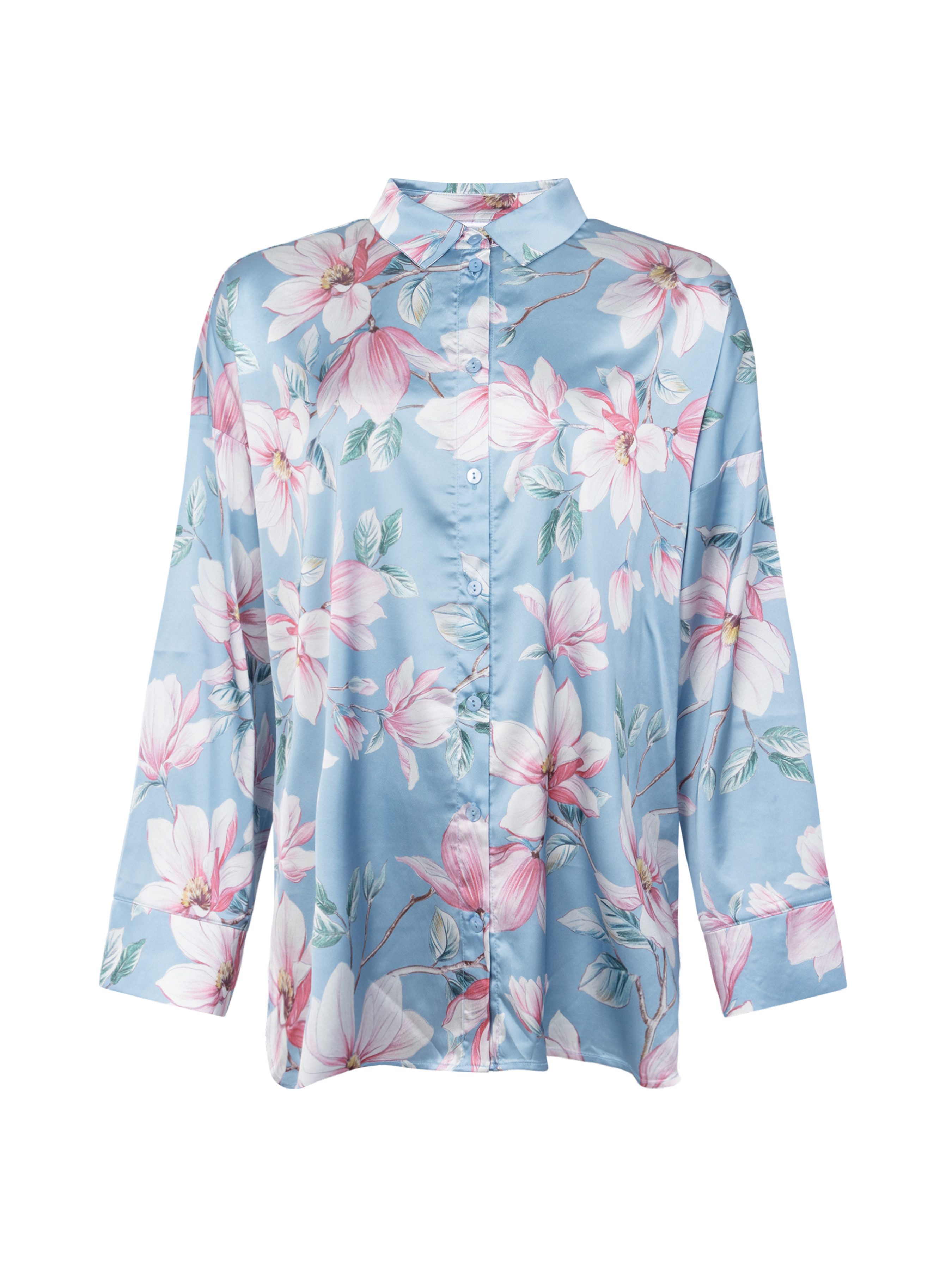 Dorina Pyjamaoberteil Bella Blumen-Muster, Knöpfe, weich, bequem