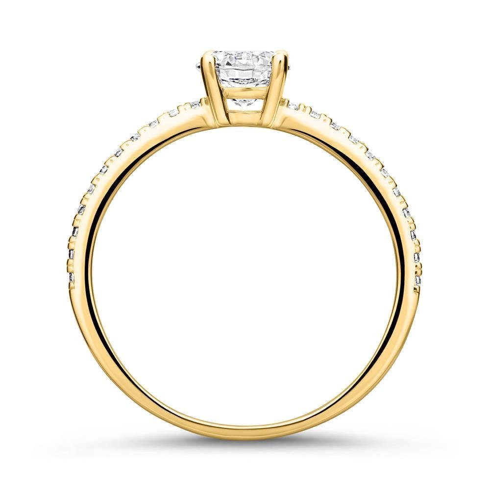 JEWLIX Verlobungsring Gelbgold 9K mit Zirkonia Hauptstein und weiteren Zirkonia VR0461