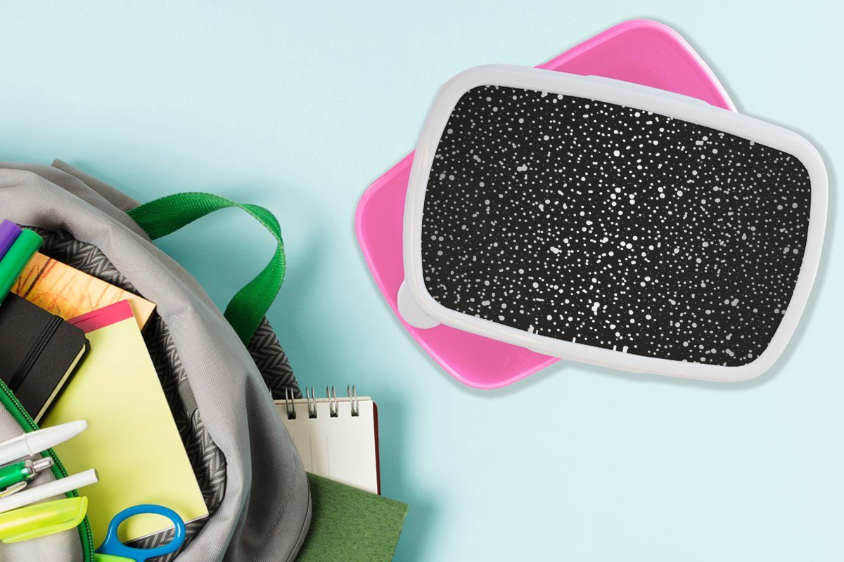 MuchoWow Lunchbox Schwarz - (2-tlg), Polka Kunststoff für Kunststoff, Brotdose Weiß - Erwachsene, - Brotbox Kinder, rosa Snackbox, dots, Mädchen, Muster