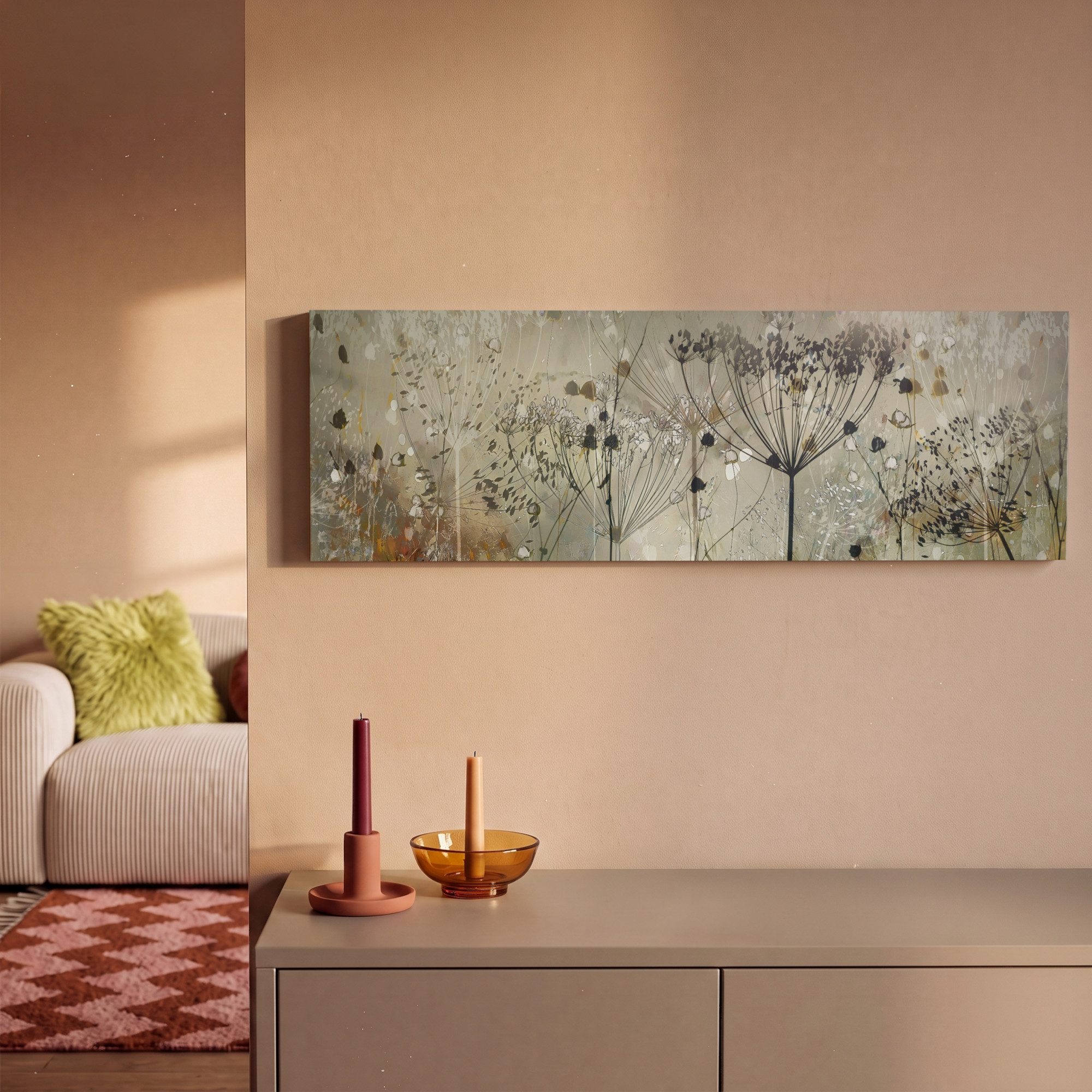 OneMillionCanvasses® Leinwandbild Panorama Blumen - Grau - Natur - Kunst, Fotodruck (1 St), Wandbild, Deko Schlafzimmer Wohnzimmer Flur 60x20 cm – Bild 2 von 5