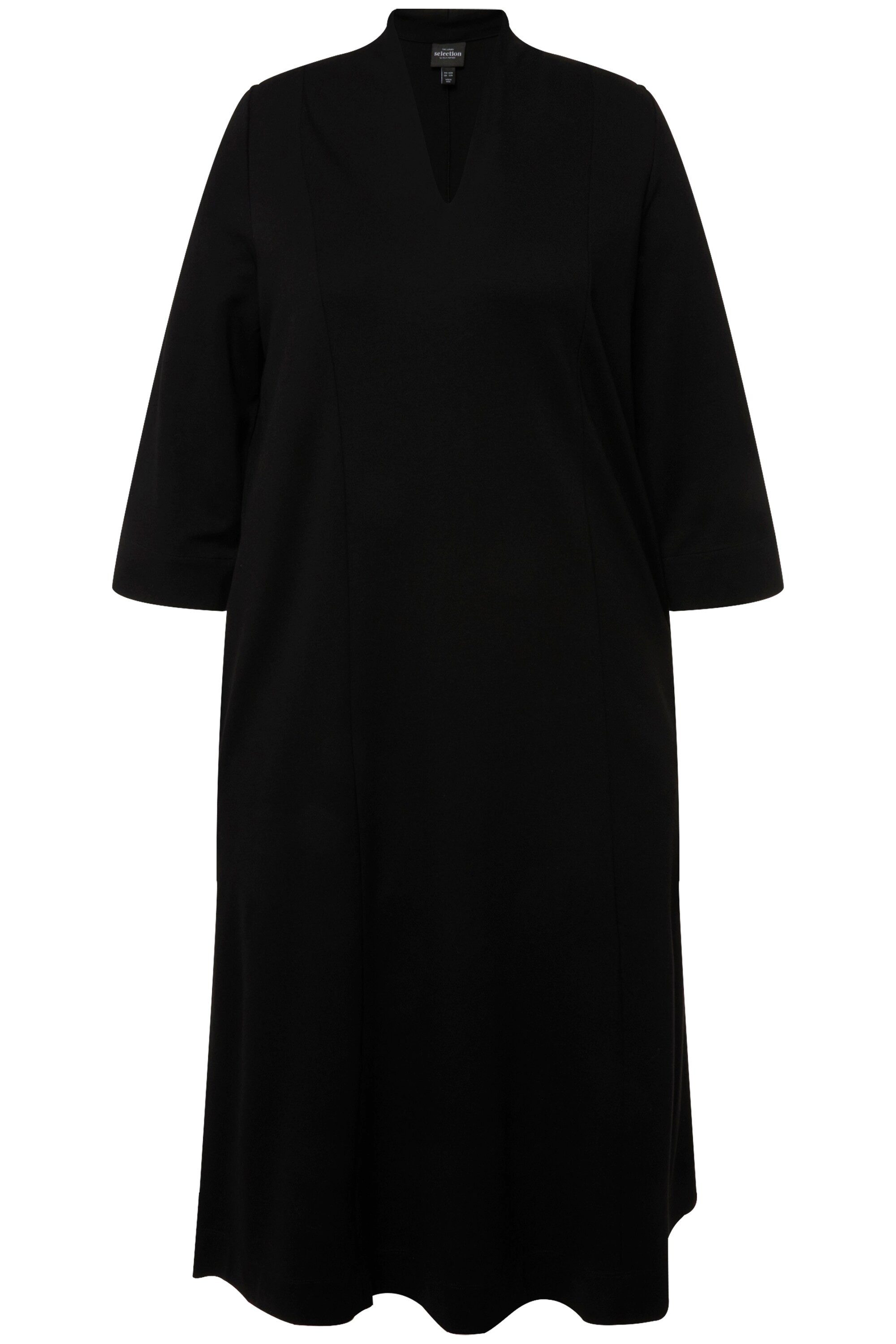 Ulla Popken Midikleid Midi-Puntokleid Kelchkragen V-Ausschnitt 3/4-Arm günstig online kaufen