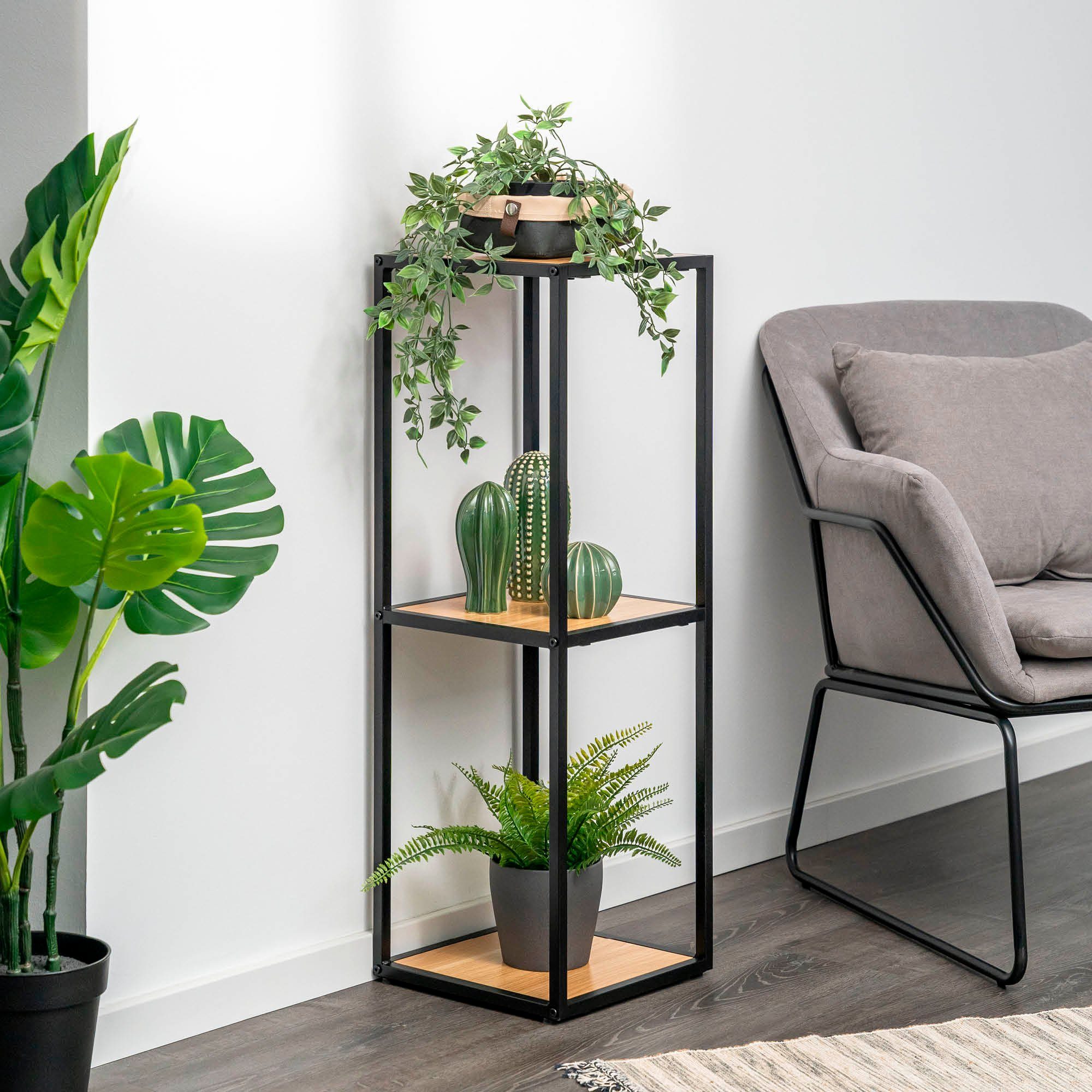 eluno Standregal Lagerregal mit 3 Holz Ablageflächen, höhenverstellbare Füß günstig online kaufen