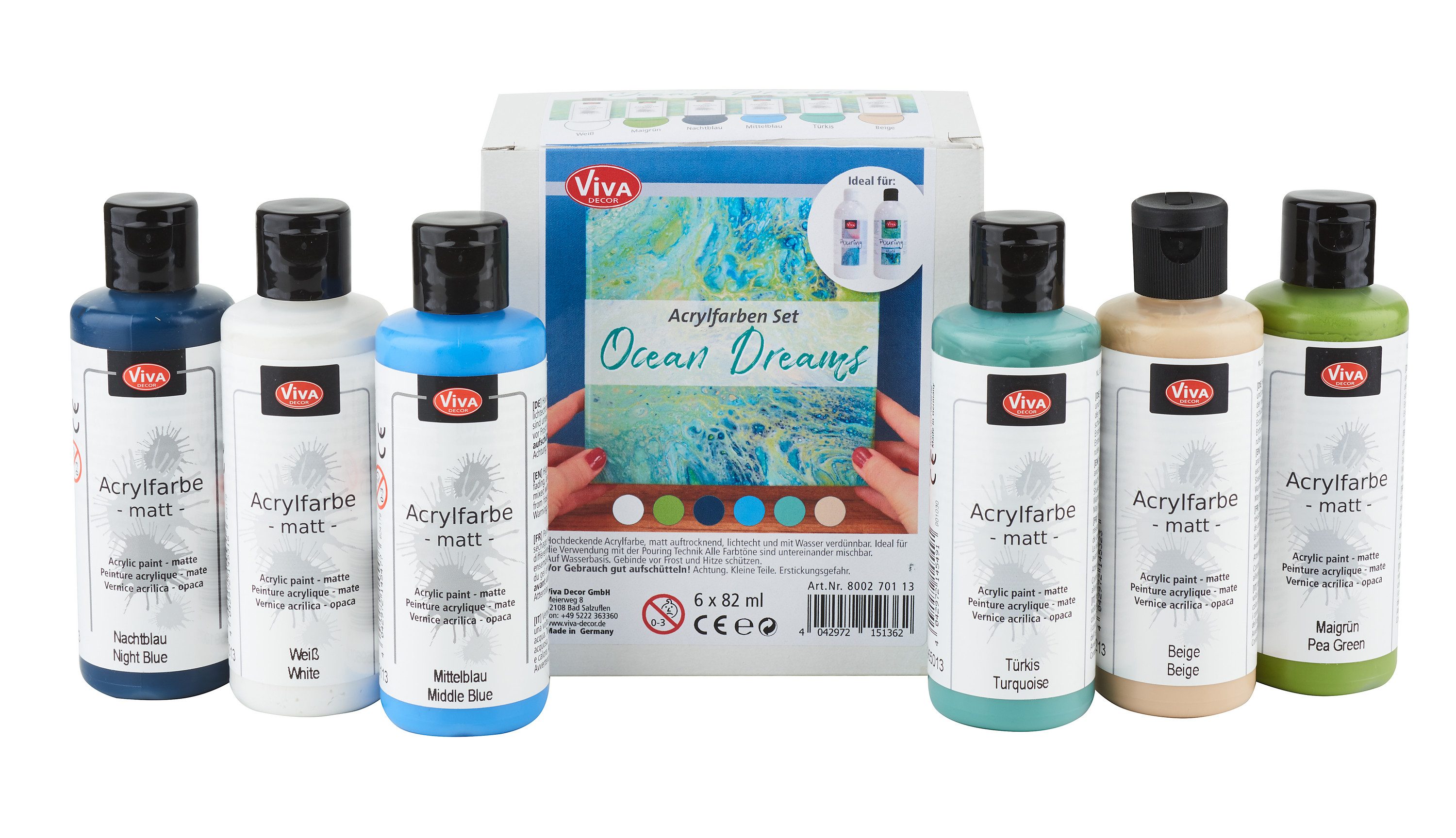 Viva Decor Bastelfarbe Acrylfarben-Set Ocean Dreams, 6er-Set