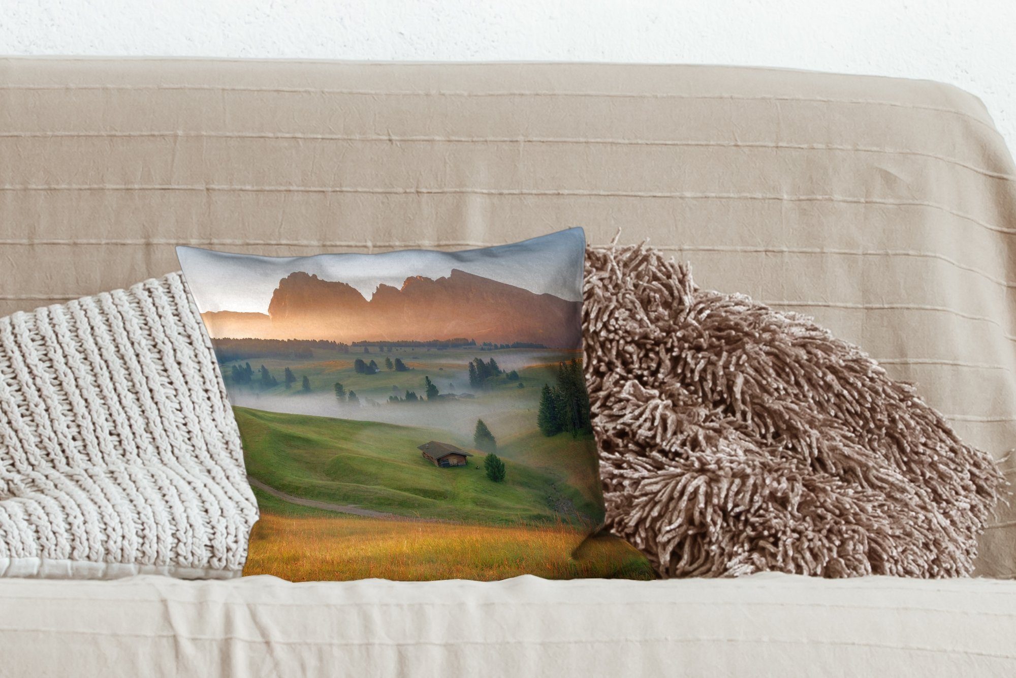 MuchoWow Schlafzimmer, - Nebel Sofakissen mit Deko, Füllung Landschaft, Zierkissen für Berg - Dekokissen Wohzimmer,