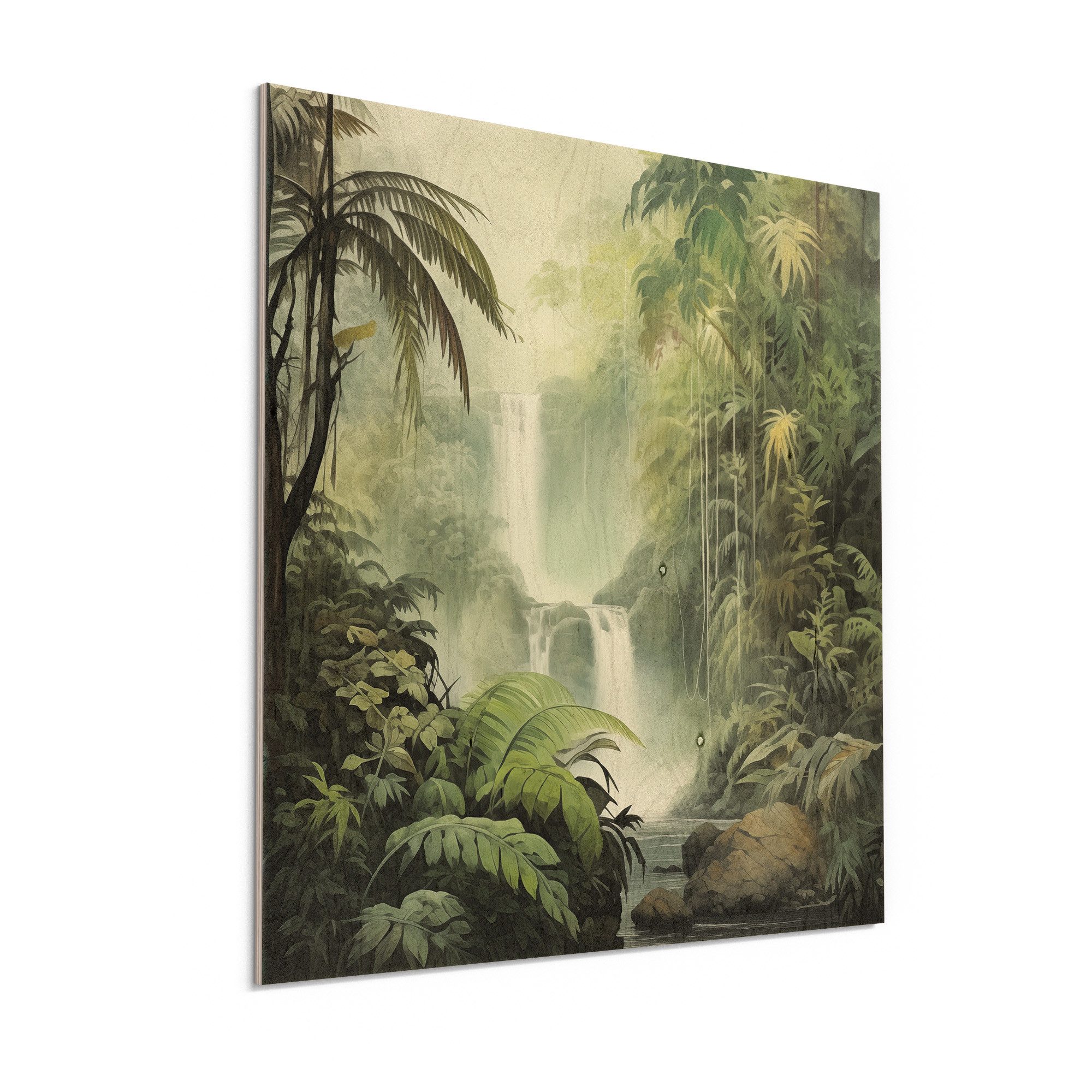 DEQORI Holzbild 'Das grüne Paradies', Bild auf Holz natürliches Wandbild Kunstdruck modern Wohnzimmer Design