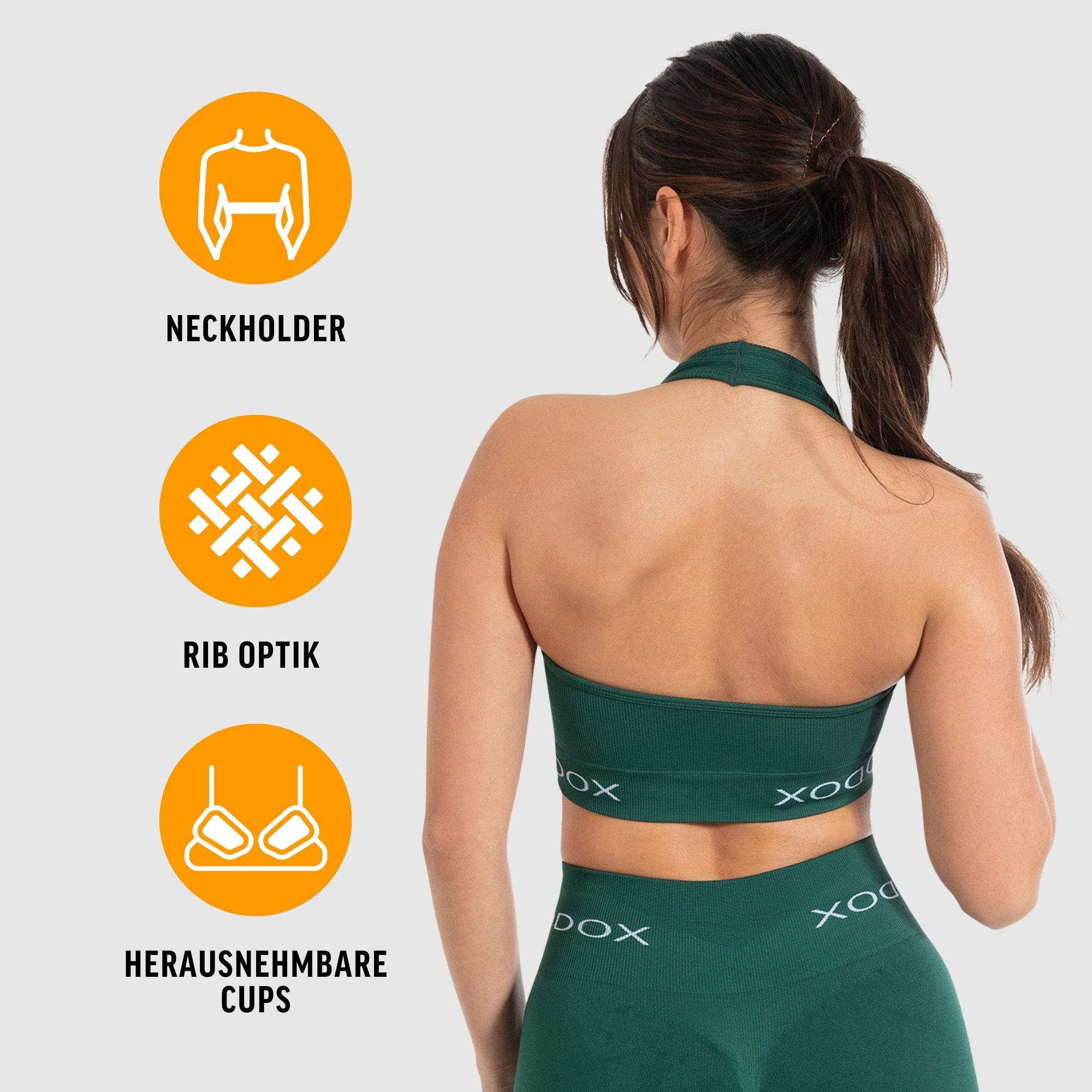 Smilodox Sport-BH Azura, Seamless Sport Top Rückenfrei Starker Halt Fitness Alltag Scrunch Bra ohne Bügel Atmungsaktiv Yoga Gym Bustier Schriftzug