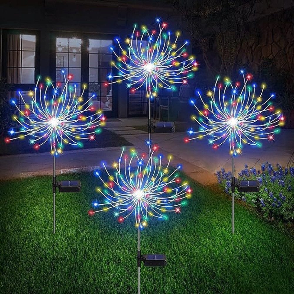 feinlux LED Solarleuchte LED Solarleuchte Solarlampen für Außen Garten, LED fest integriert, Weiß Mehrfarbig Warmweiß, 120 LED Gartendeko Solarleuchten für Außen
