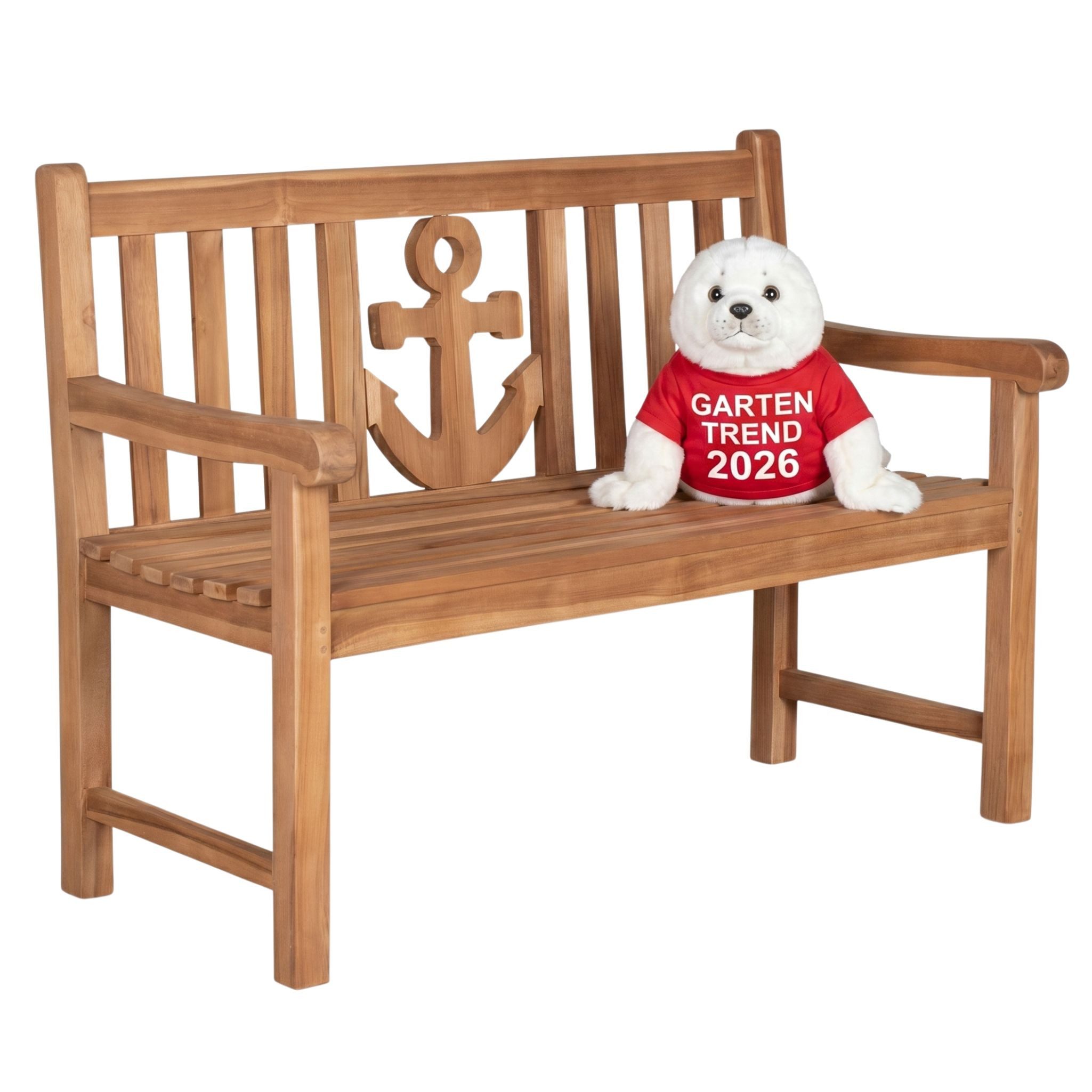 MR.DEKO Gartenbank Teak Anker 120 cm – Massivholz maritim & wetterfest, Sitzbank (2-Sitzer Bank, zerlegt geliefert, ideal für Terrasse, 1-St), Massive Sitzbank Garten und Balkon, 250 kg belastbar