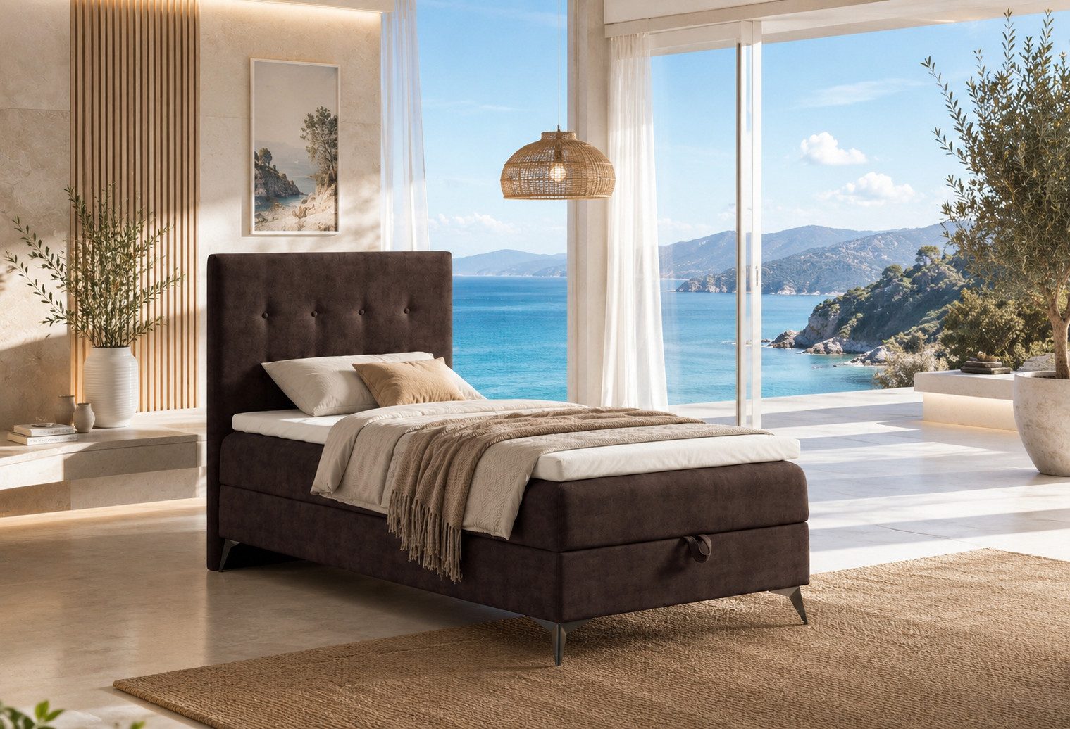Best for Home Boxspringbett K15 Single SLIM mit Bettkasten & Bonellfederkern, Topper H3 (Boxspringbett Set, 1-St., 70x200 80x200 90x200 100x200 cm), mit oder ohne Topper, Flexible Liefermöglichkeiten, Handwerksqualität