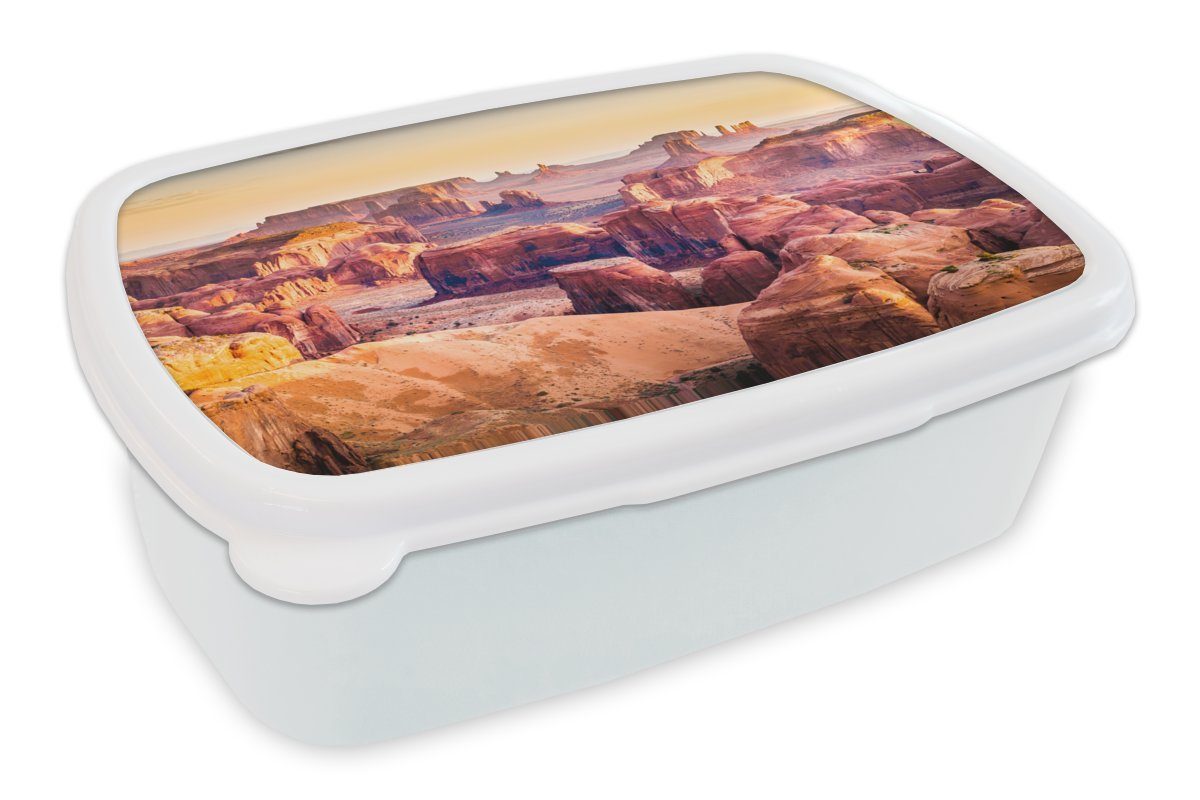 MuchoWow Lunchbox Panorama des Monument Valley in Amerika, Kunststoff, (2-tlg), Brotbox für Kinder und Erwachsene, Brotdose, für Jungs und Mädchen weiß | Lunchboxen