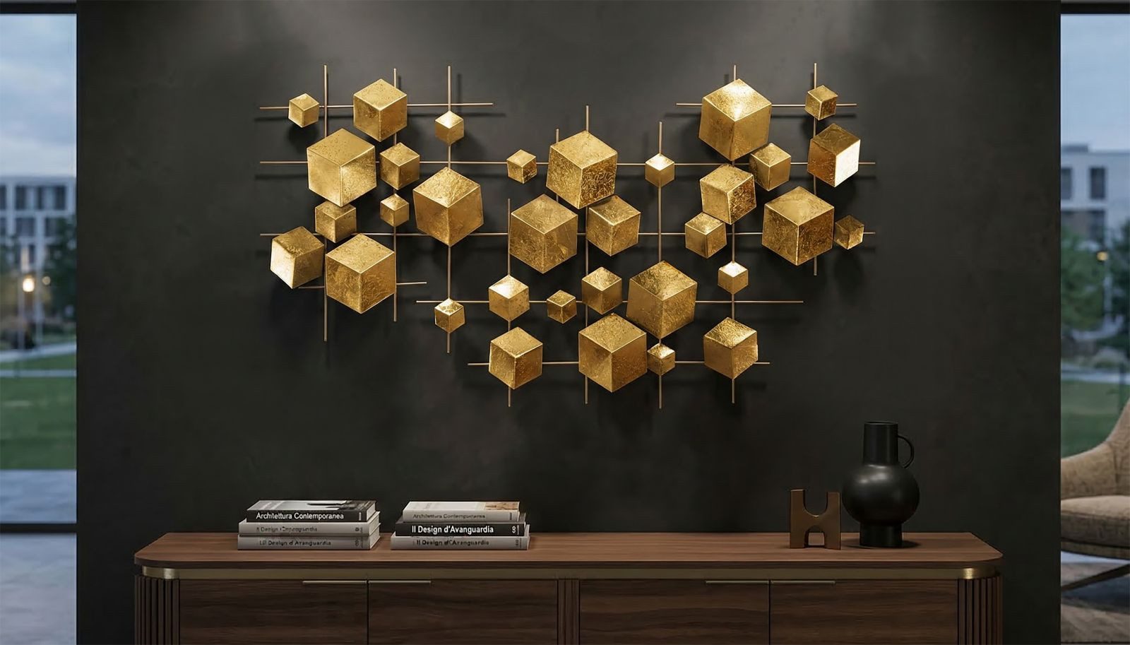 MF Wanddekoobjekt Golden Cube Metall Wandbild Abstrakt Modern Glam 90 cm (1 St)