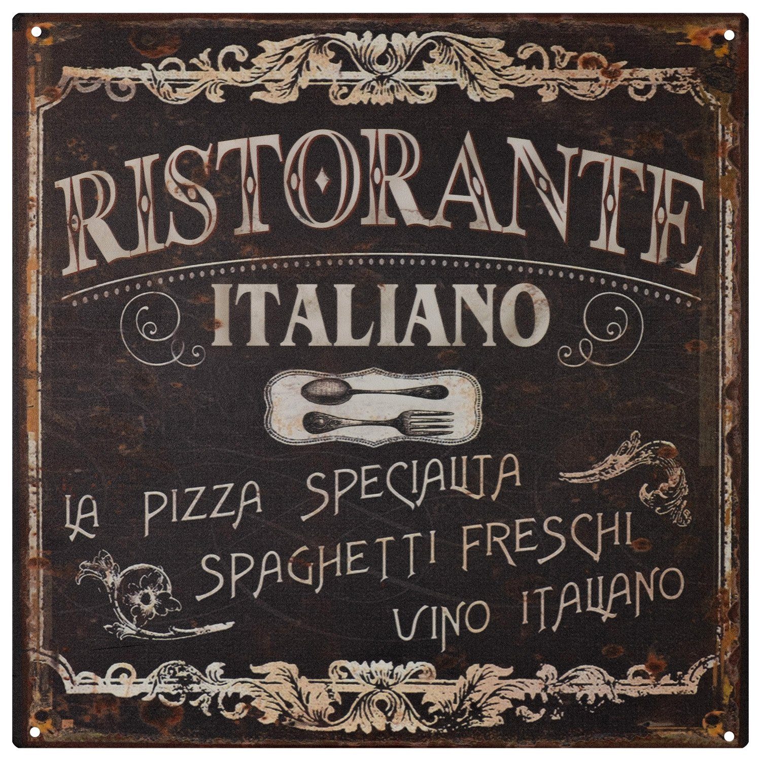 Metallschild Blechschild Ristorante Italiano Pizza Spaghetti Vino