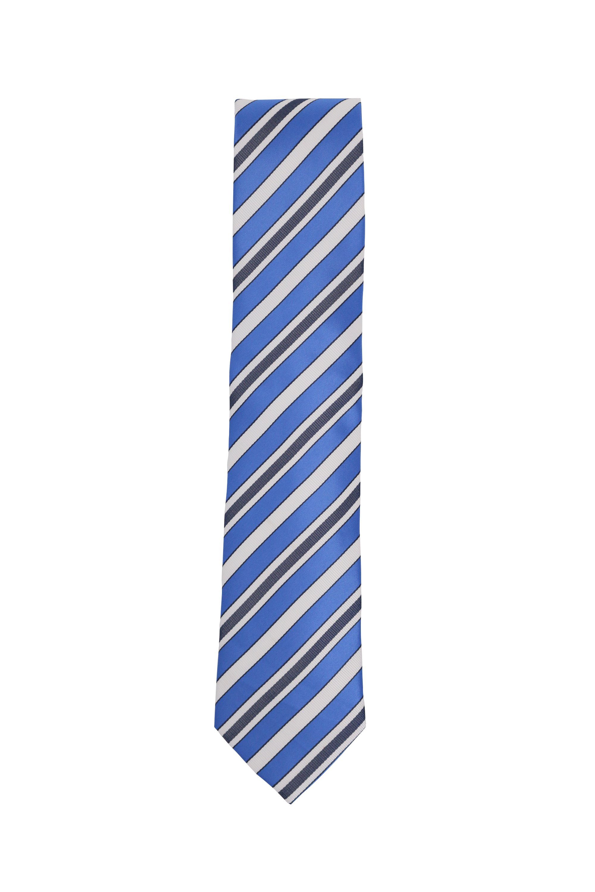 Fabio Farini Krawatte Herren Krawatte Blautöne - verschiedene Blaue Männer Schlips in 8cm (ohne Box, 1-St., Gestreift) Breit (8cm), Blau Weiß Schwarz - Pacific Blue/Urban Gray/Blue Pearl