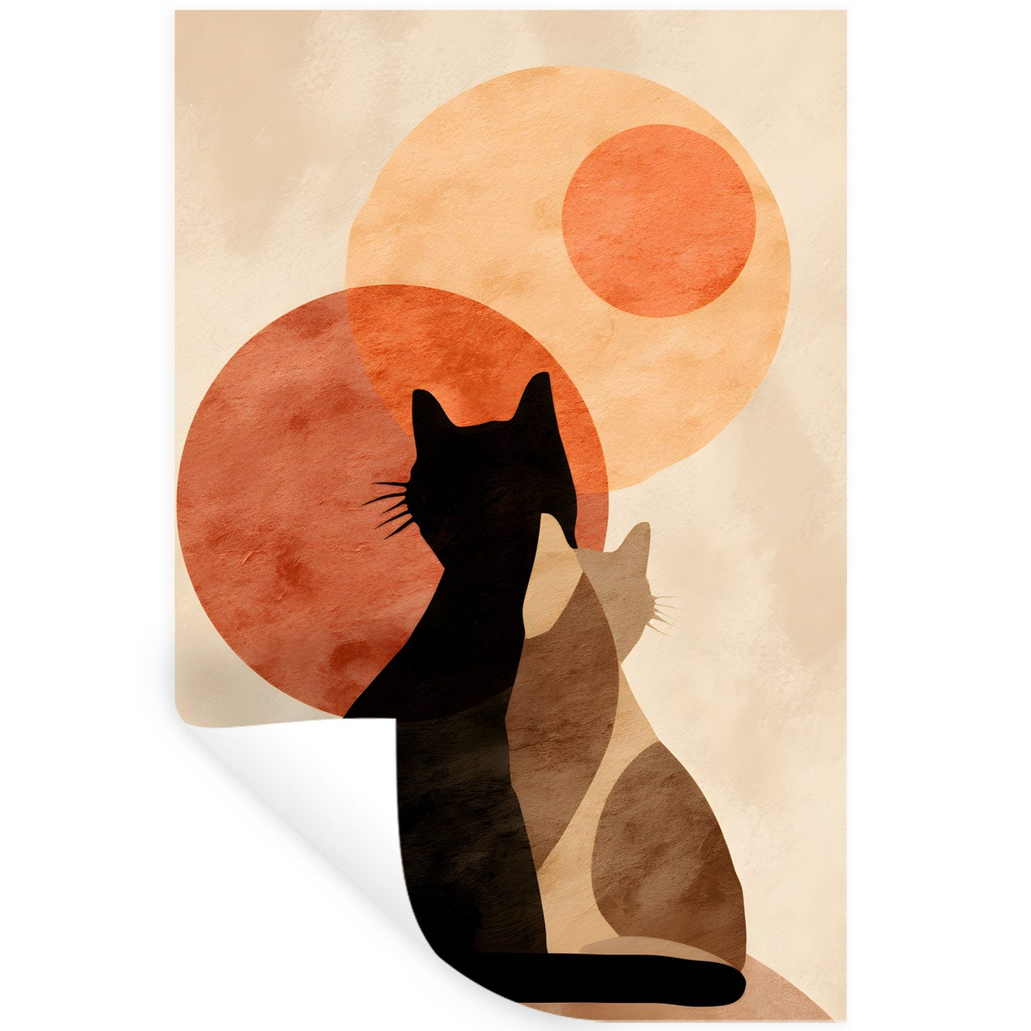 MuchoWow Wandsticker Katzen - Schwarz - Abstrakt - Kreise (1 St), Wanddeko, Aufkleber, Wandtattoo, 80x120 cm