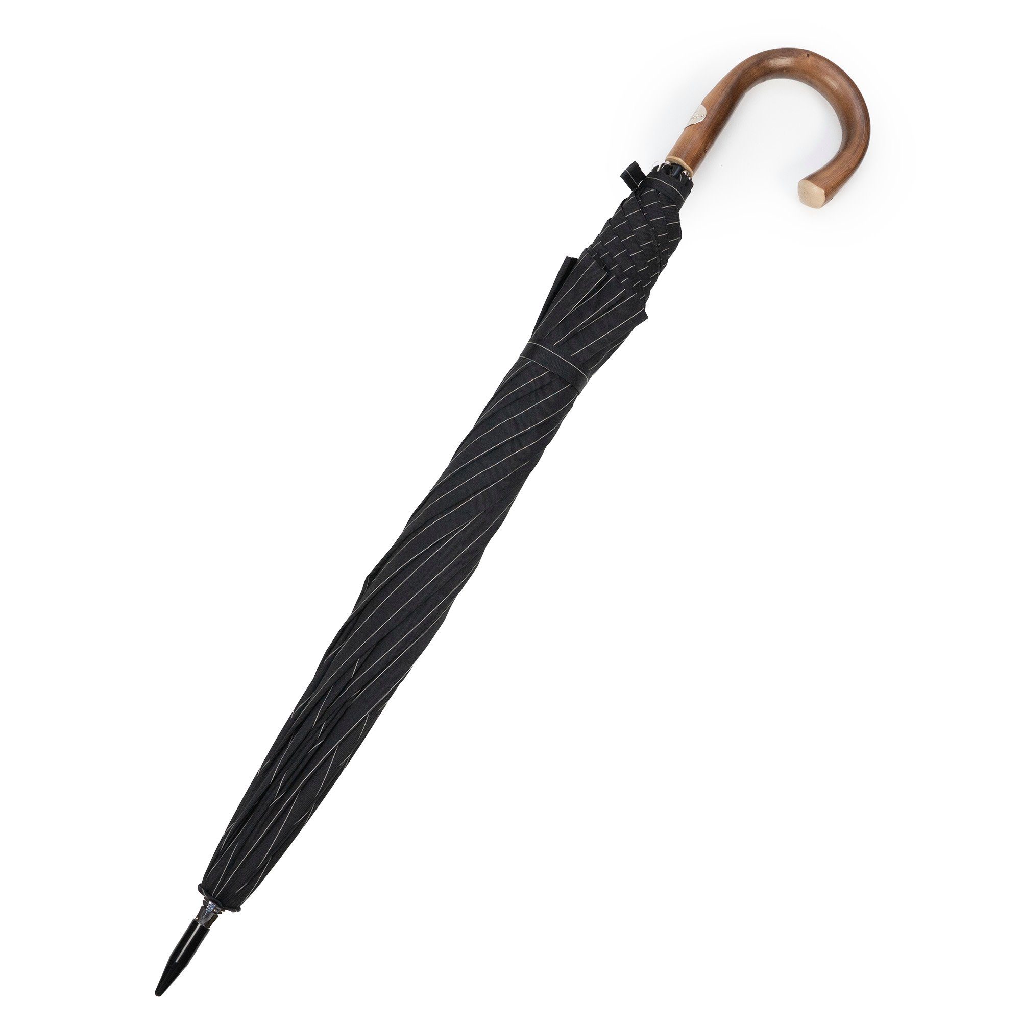 Francesco Maglia Stockregenschirm, Luxus-Regenschirm, schwarz-gestreift, Handmade in Italy