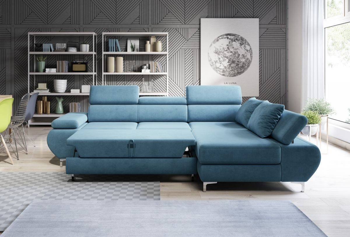 Sofa Dreams Ecksofa Erfurt L-Form, Strukturstoff, hellblau, mit Bettfunktion, mit Bettkasten, mit verstellbaren Kopfstützen, mit verstellbaren Armlehnen