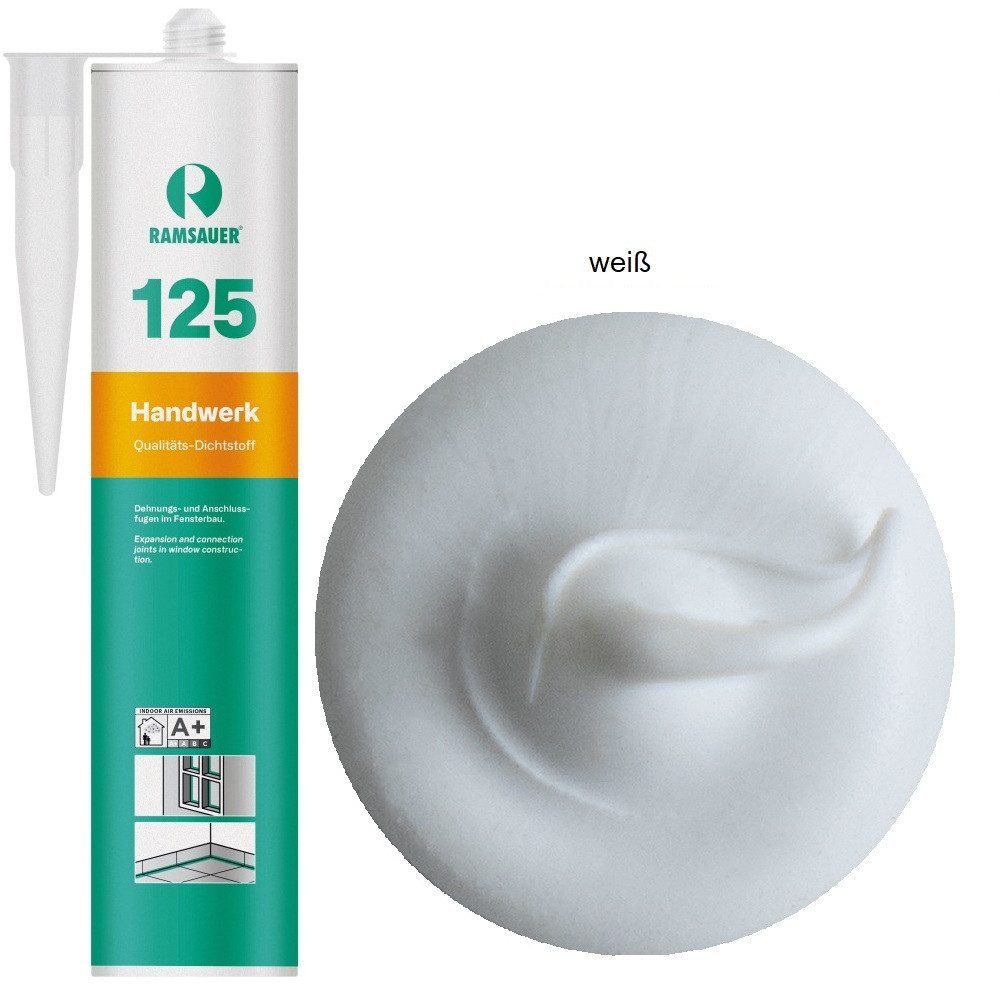 Ramsauer Dichtstoff Ramsauer 125 Handwerk 1K Silicon Dichtstoff 310ml Kartusche, gebrauchsfertig, UV- und witterungsbeständig, pilzhemmend, anstrichverträglich