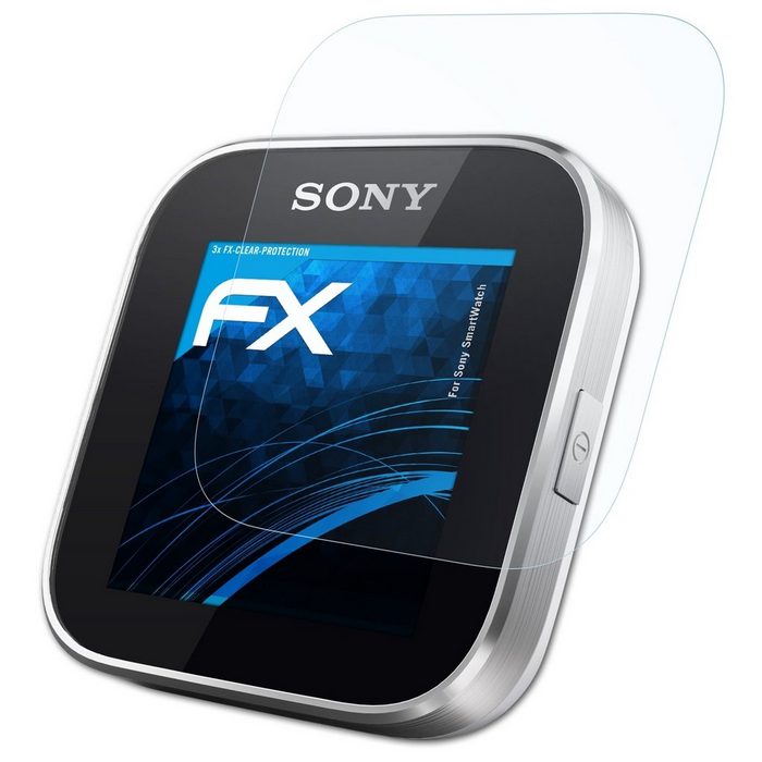 atFoliX Schutzfolie Displayschutz für Sony SmartWatch (3 Folien) Ultraklar und hartbeschichtet