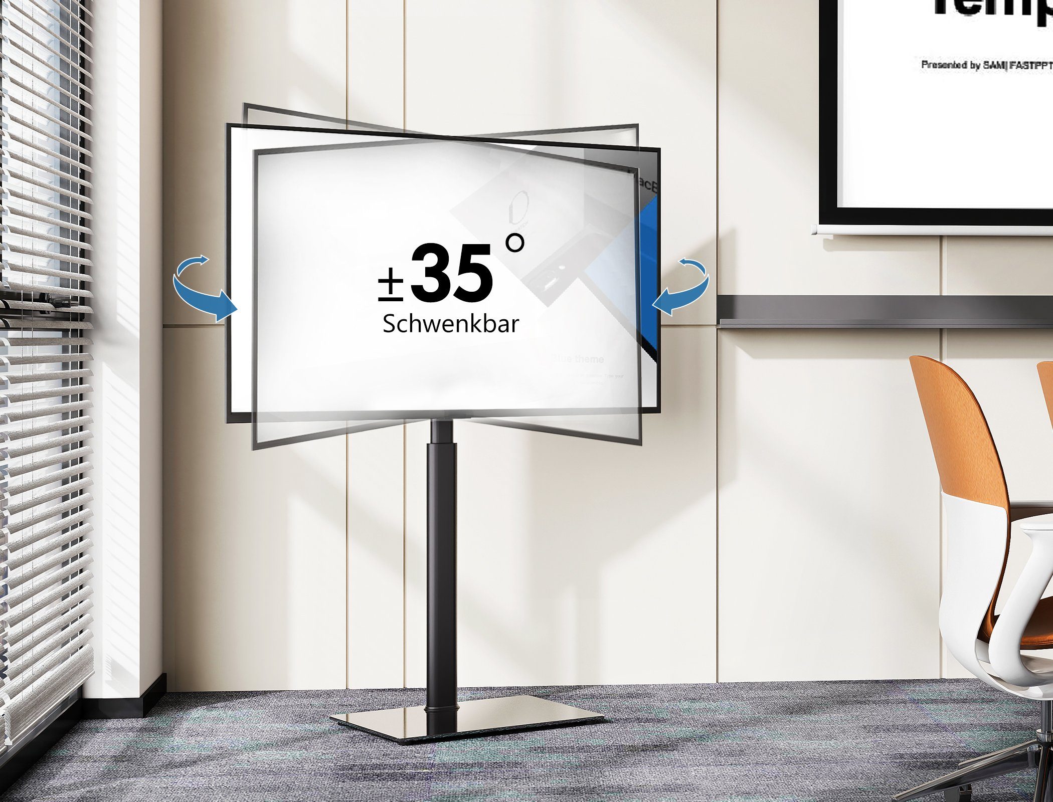 FITUEYES TV-Ständer höhenverstellbar, ±35° schwenkbar, 32-60 Zoll, (bis 60,00 Zoll, 8 Höhenstufen von 103,5 bis 121,5 cm, rutschfeste Gummifüße) – Bild 2 von 5