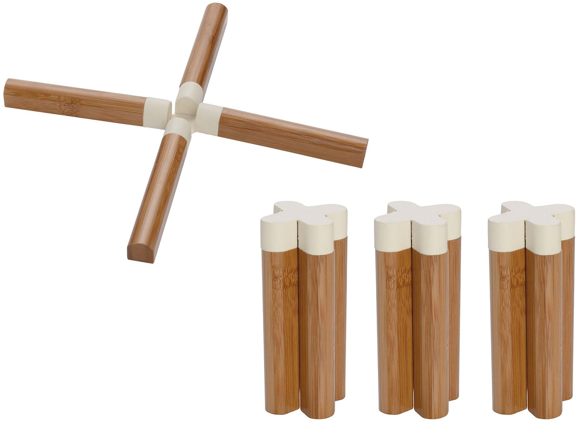 WENKO Topfuntersetzer Modell Miley, Set, 4-tlg., aus Bambus mit hitzebeständigen Silikonverbindungen, einklappbar