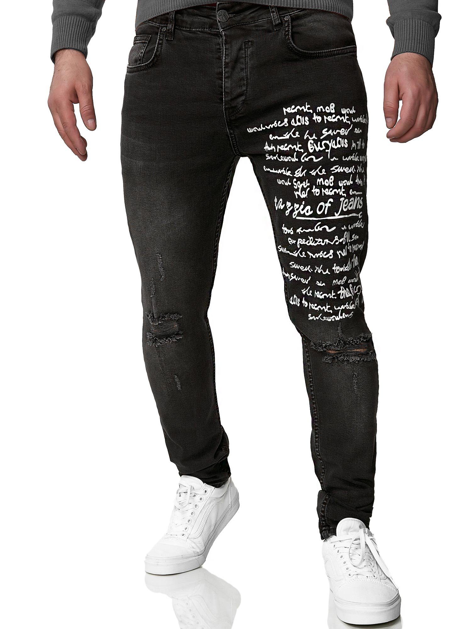 Tazzio Skinny-fit-Jeans A102 im Destroyed-Look schwarz | Stretchjeans