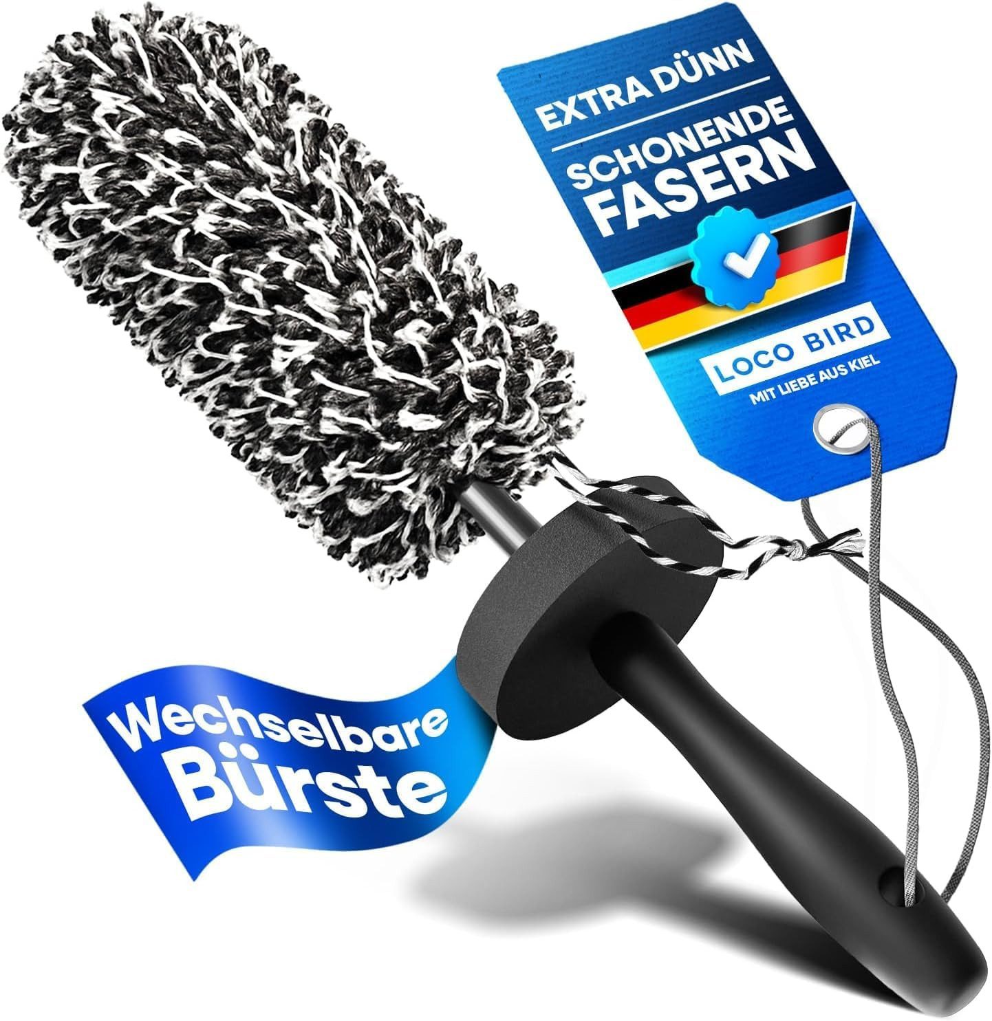 Loco Bird Felgenbürste Mikrofaser Auto - schonende Reinigung für alle Autofelgen, (1-tlg), - Car Wash Set, Auto Bürste, Microfaser Felgen Bürste Alufelgen