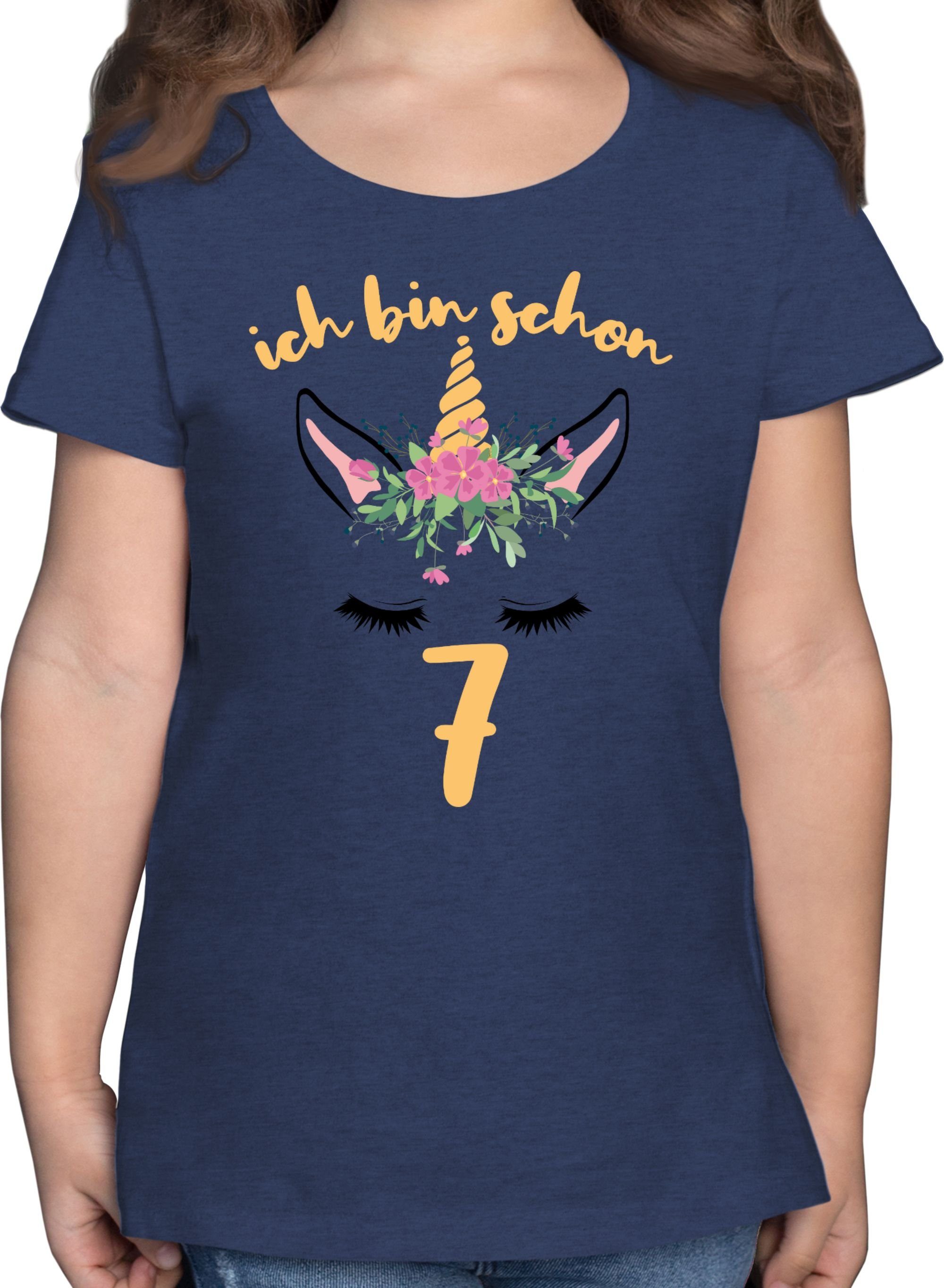 Shirtracer T-Shirt Einhorn - Ich bin schon sieben 7. Geburtstag 3 Dunkelblau Meliert