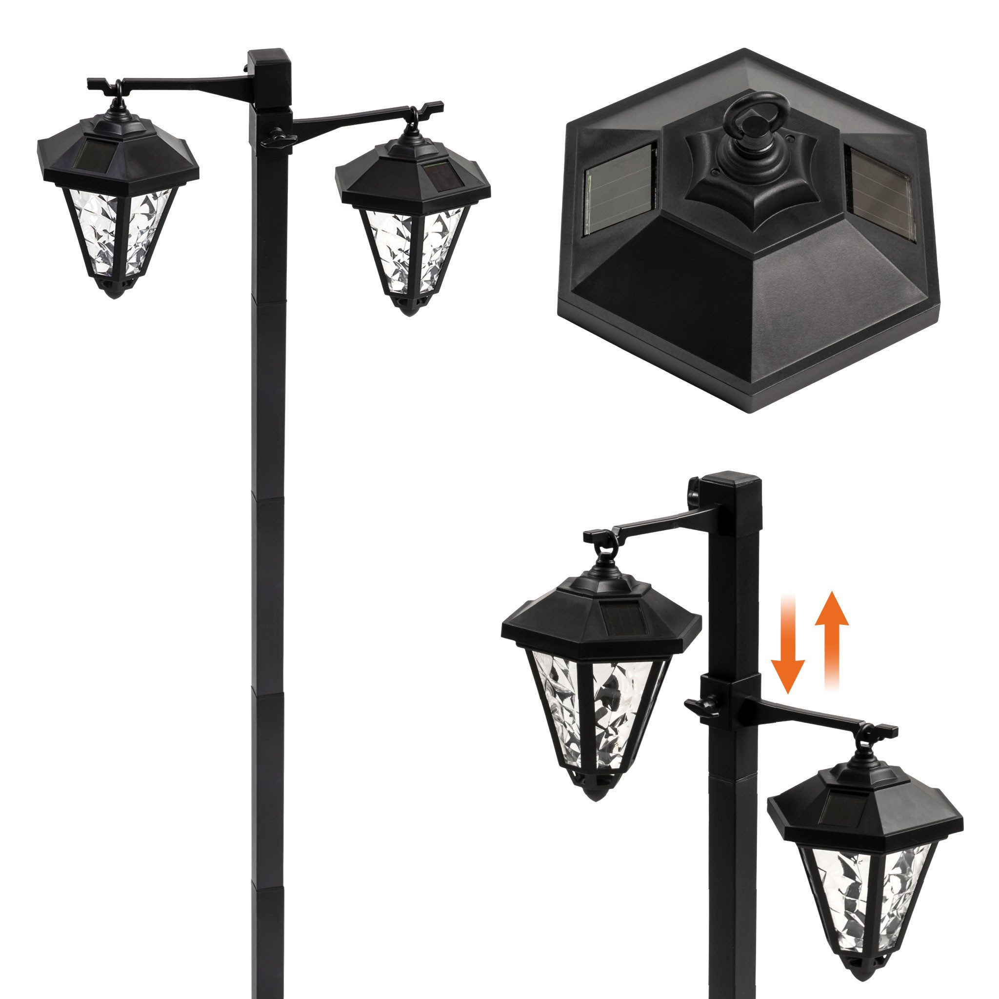 Spetebo LED Solarleuchte mit Dämmerungssensor und 2 höhenverstellbaren LED Leuchten, Höhenverstellbar, LED fest integriert, warm weiß, Automatische Einschaltung bei Dämmerung
