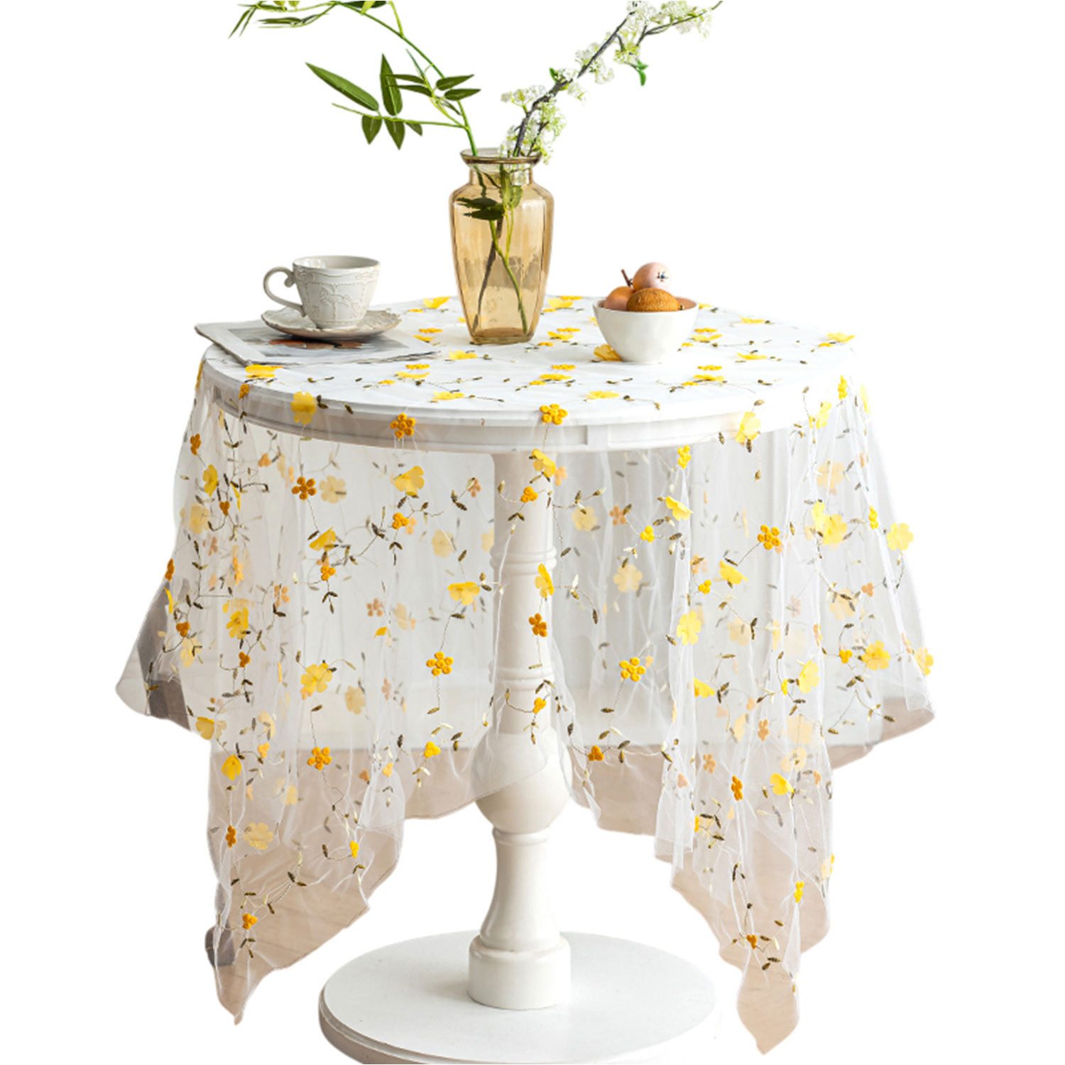 Refttenw Tischdecke Romantische Spitzentischdecke mit Blumenstickerei,Deskt günstig online kaufen