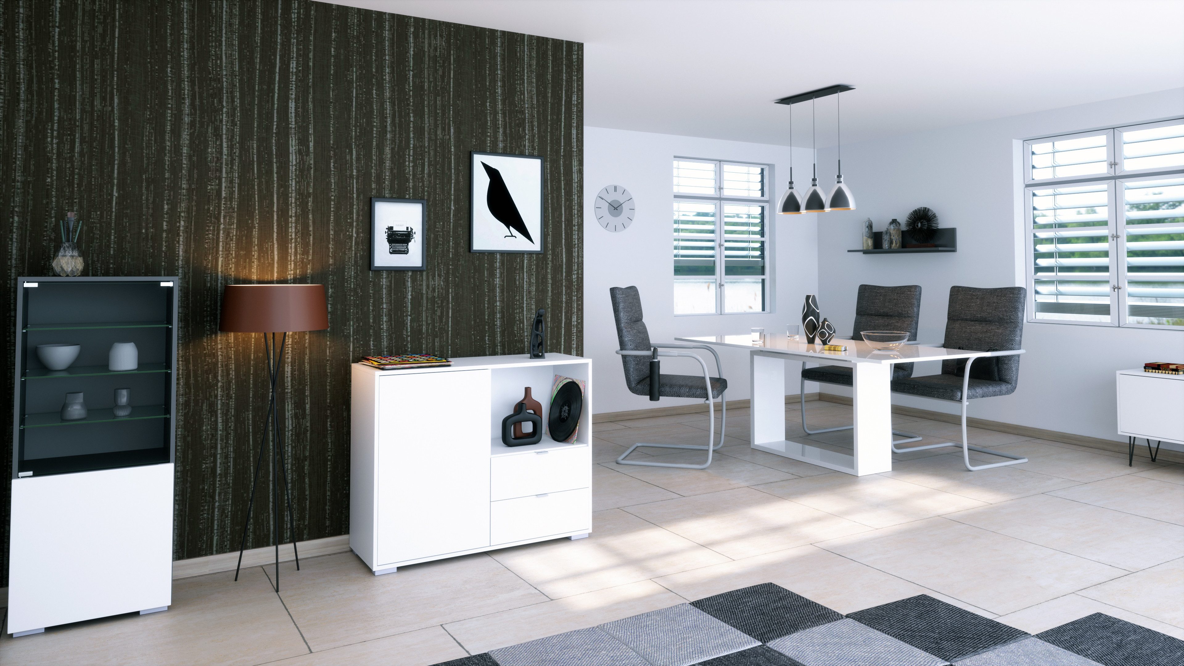 Vladon Kommode Milano (Kommode mit 1 Tür Weiß matt, 2 Schubladen Weiß matt, Made in Germany), Korpus Weiß matt (103 x 83 x 37 cm)