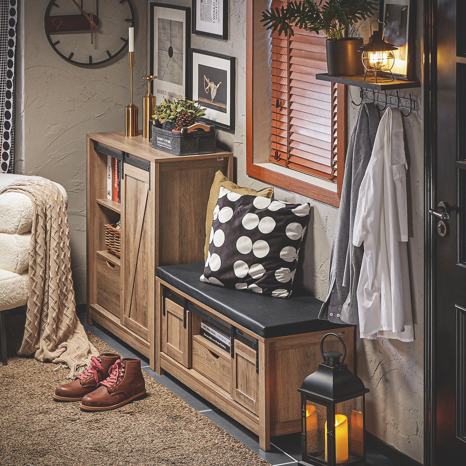 SoBuy Schuhbank FSR118, mit Schiebetüren Truhenbank mit Stauraum Schuhregal Garderobenbank