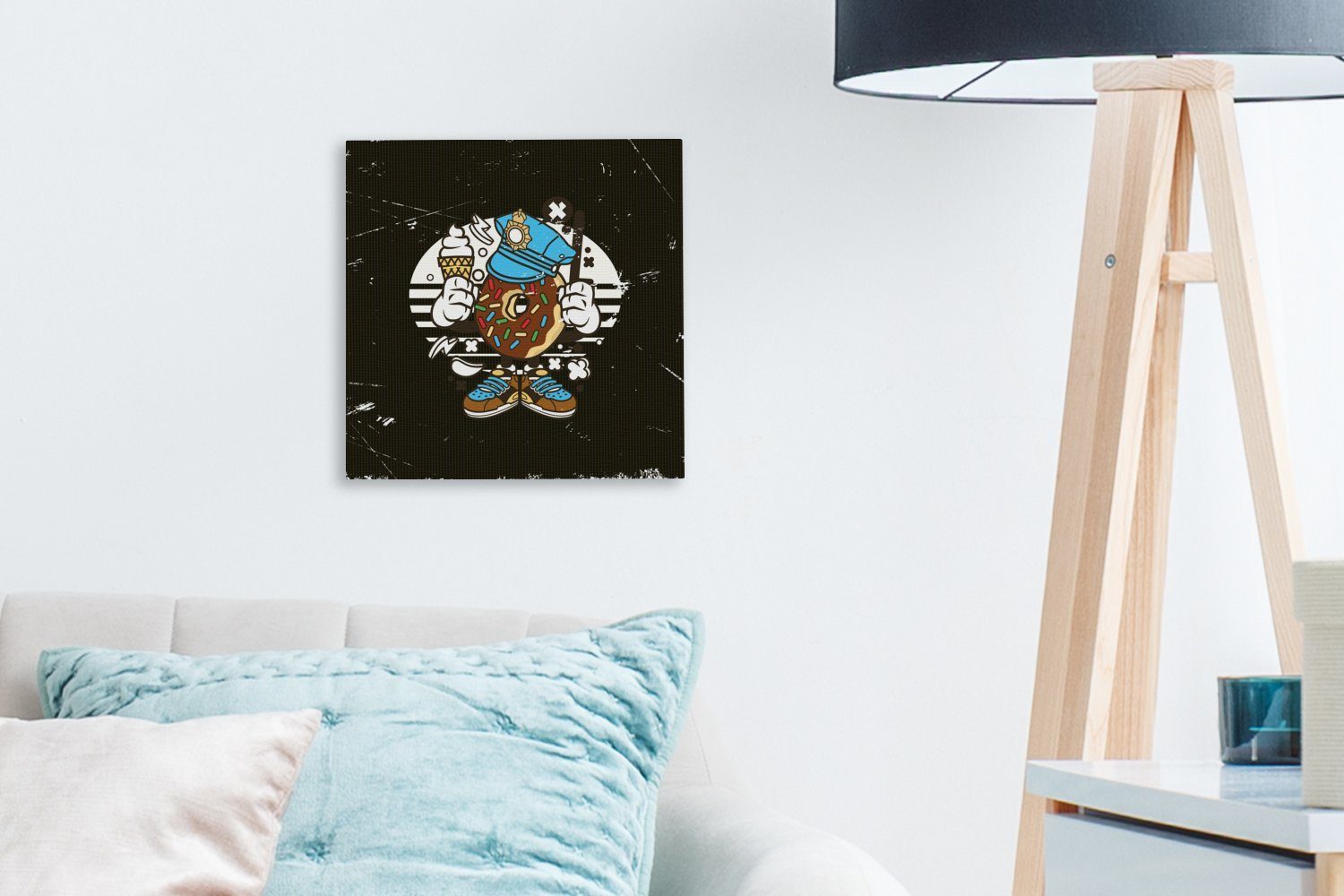 OneMillionCanvasses® Leinwandbild Jahrgang Leinwand Wohnzimmer Bilder Schlafzimmer für Polizei, (1 - - St), Donut