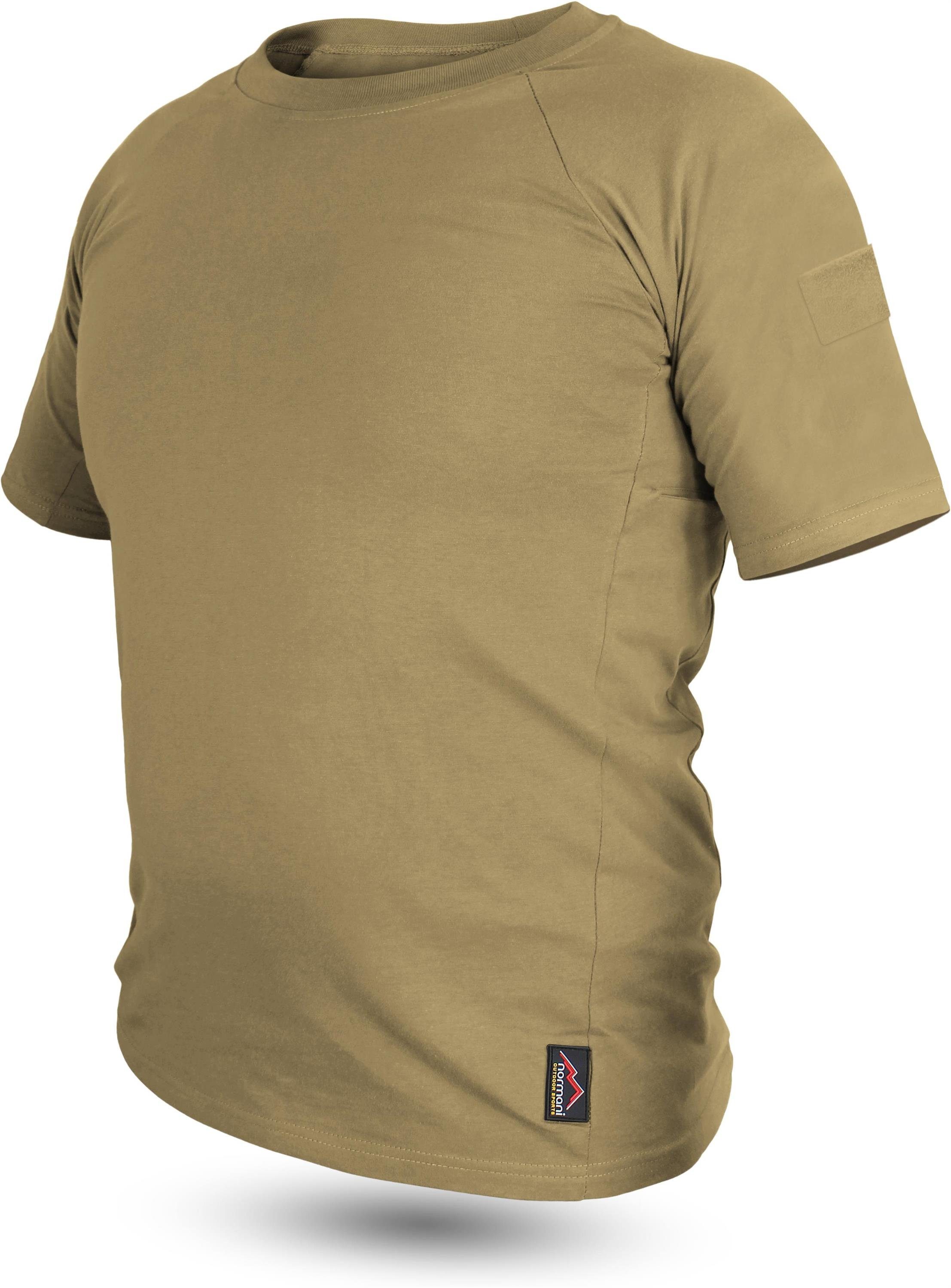 normani Funktionsshirt Herren Taktisches den T-Shirt Shirt Paintball auf Kampfshirt mit Kurzarm Captain Khaki Klettflächen Armen T-Shirt Sommer
