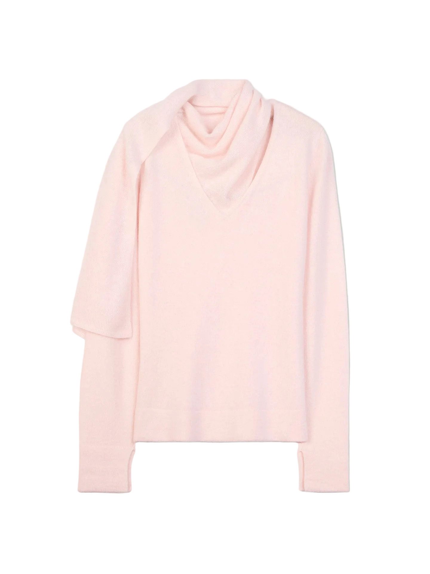 Rundhalspullover Kaschmirpullover mit drapiertem Schal