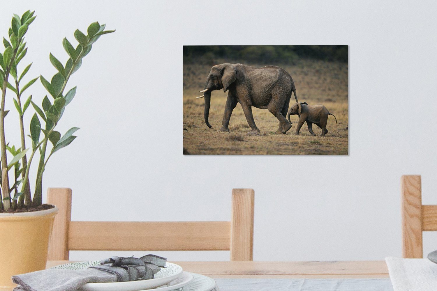 Wanddeko, Kenia, - St), Leinwandbilder, Aufhängefertig, Leinwandbild cm 30x20 OneMillionCanvasses® Kalb Wandbild (1 Elefant -