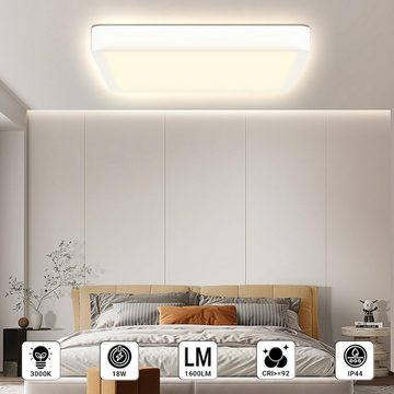 LQWELL LED Deckenleuchte Quadrat Flach LED Deckenlampe, 18W,1600LM, LED fest integriert, Tageslichtweiß, Modern Schlicht Lampe Dünn, IP44 Wasserfest Badlampe