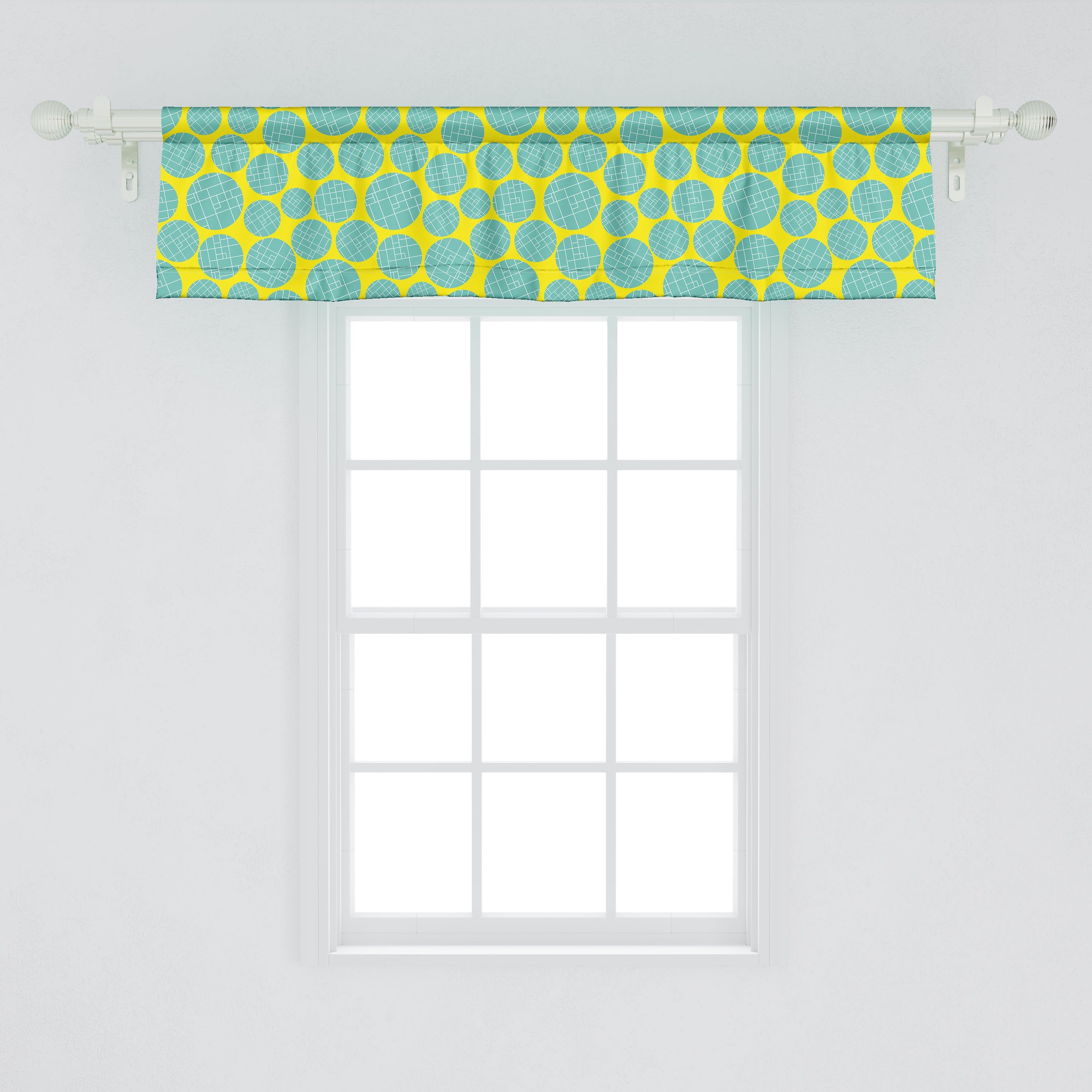Stangentasche, Moderne Vorhang Runden Volant Microfaser, mit Kunst Küche Scheibengardine Schlafzimmer Dekor Geometrisch für Abakuhaus,