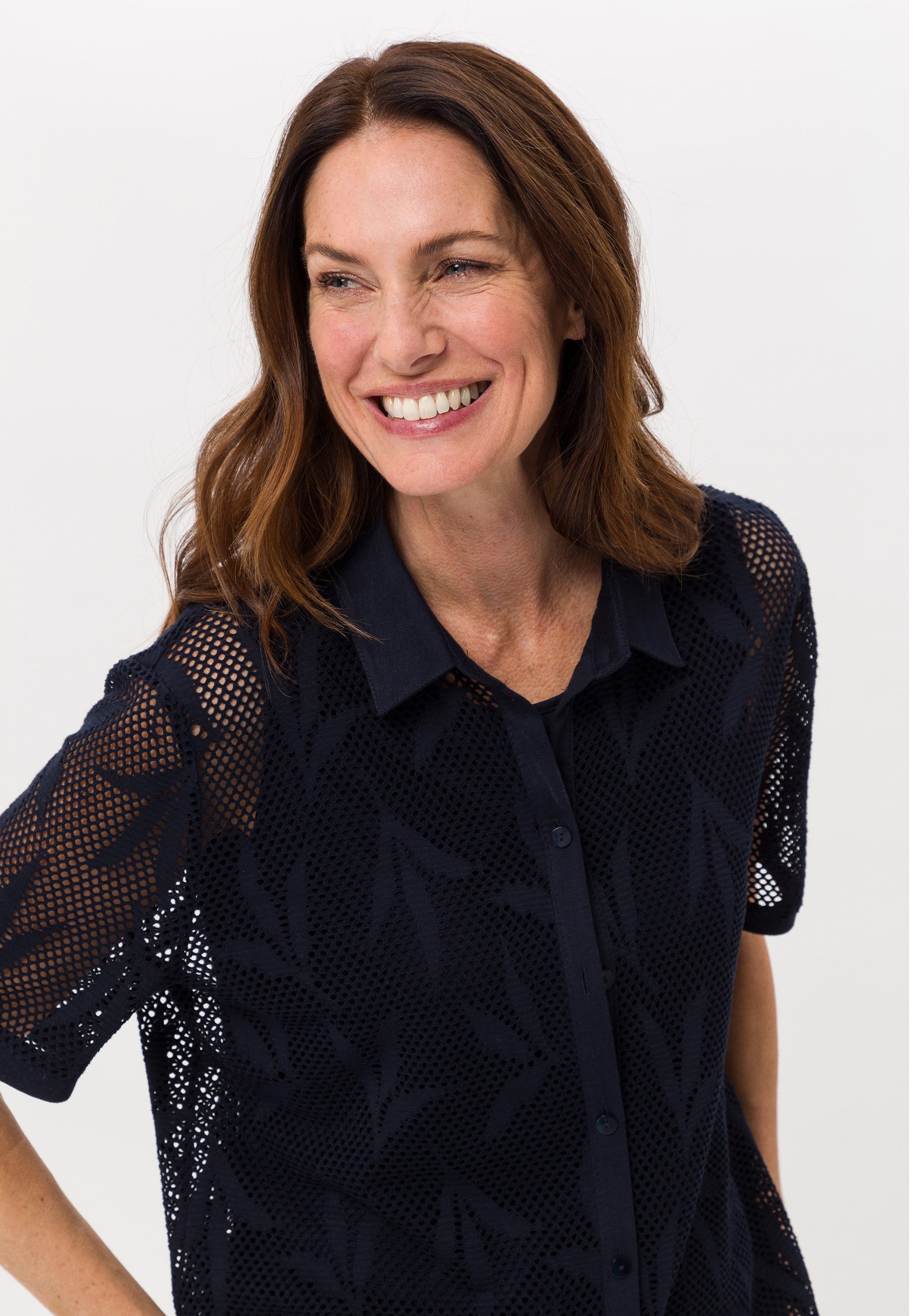 FRANK WALDER Klassische Bluse mit elastischer Lochspitze
