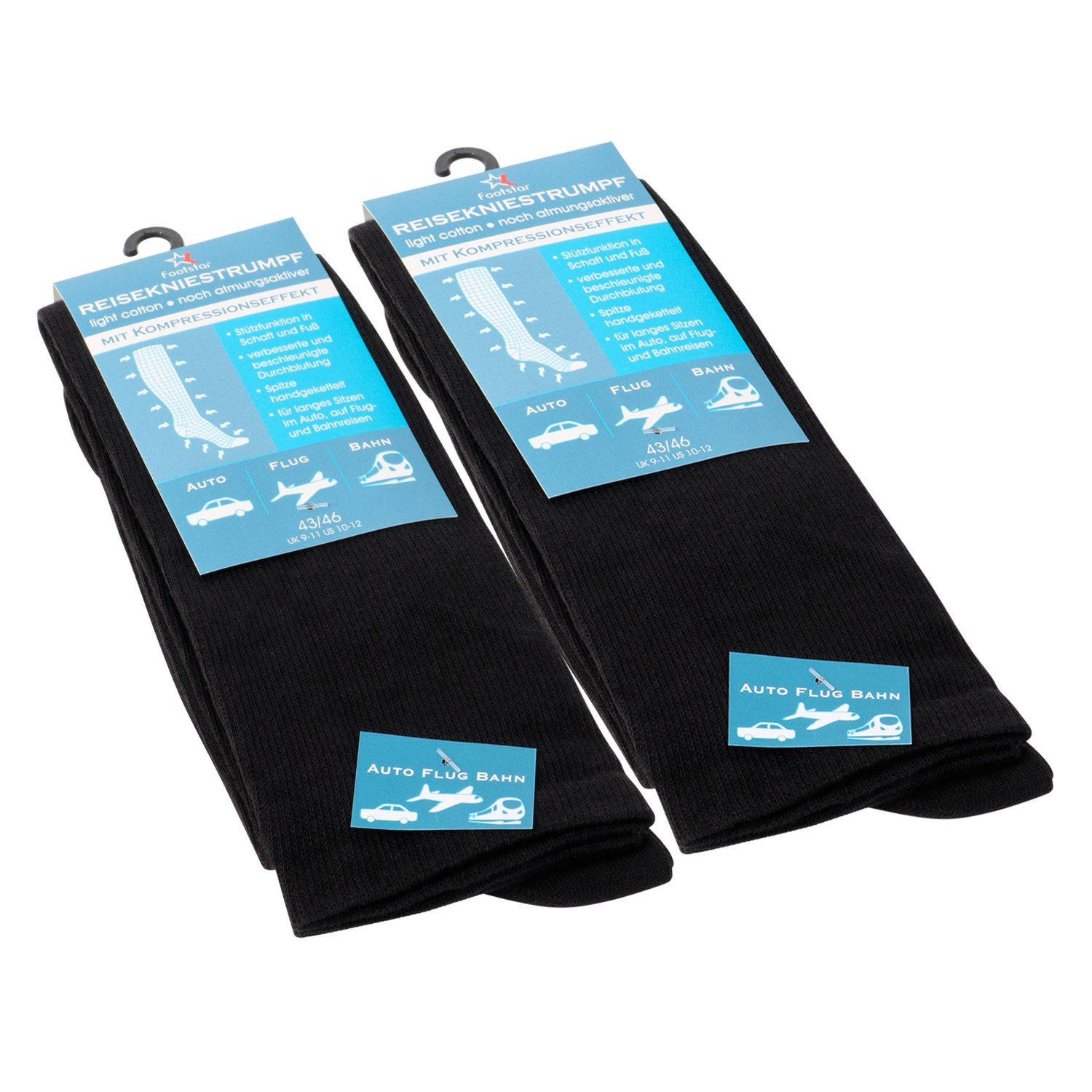 Footstar Kompressionsstrümpfe Damen & Herren Reisekniestrümpfe Light (2 Paar), kompression