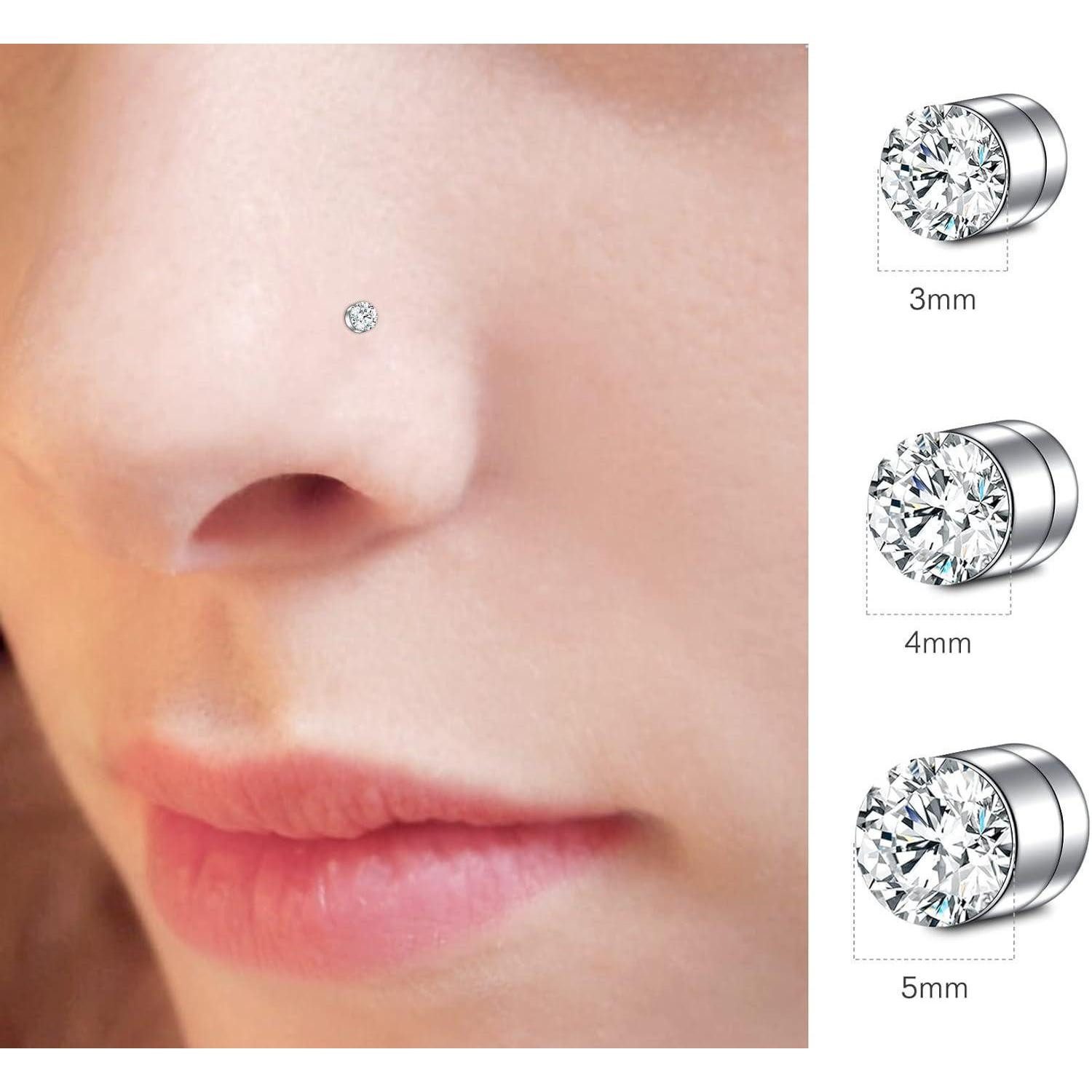 LuxusKollektion Nasenpiercing Fake Nasenring Set 15 Stück Edelstahl magnetisch CZ 6mm 8mm 10mm