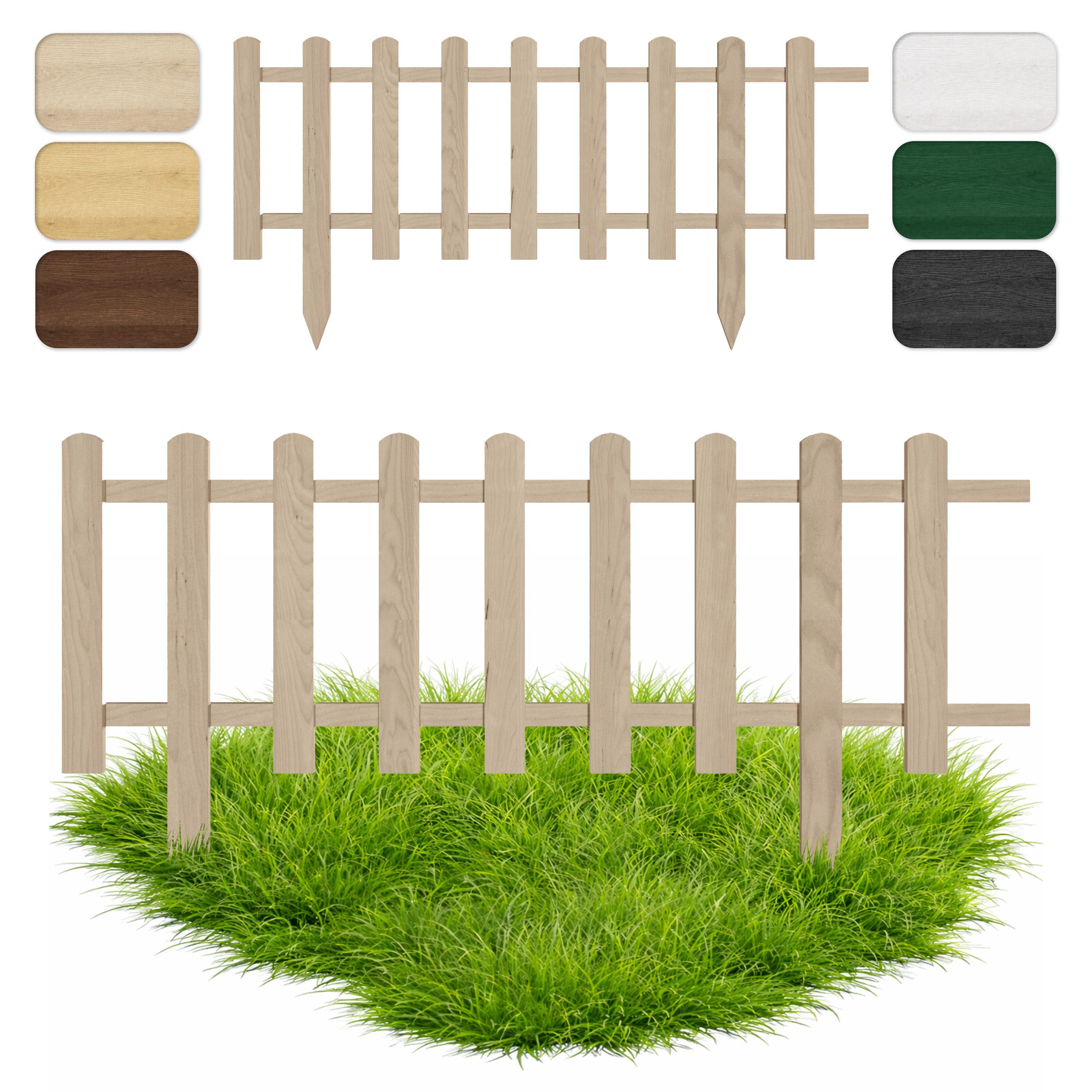 Floranica Zierzaun Vorgartenzaun, Beeteinfassung, Beetumrandung, Steckzaun Zierzaun, (20 x 100 cm, 1-St., Unbehandelt), Gartenzaun aus Holz für Wege Beeten, Dekozaun Lattenzaun