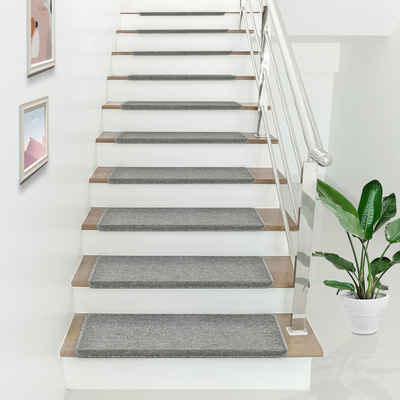 Stufenmatte, en.casa, rechteckig, 15-er Set Treppenmatten 65 x 24 cm rechteckig selbstklebend Treppenschoner Stufenteppich Hellgrau