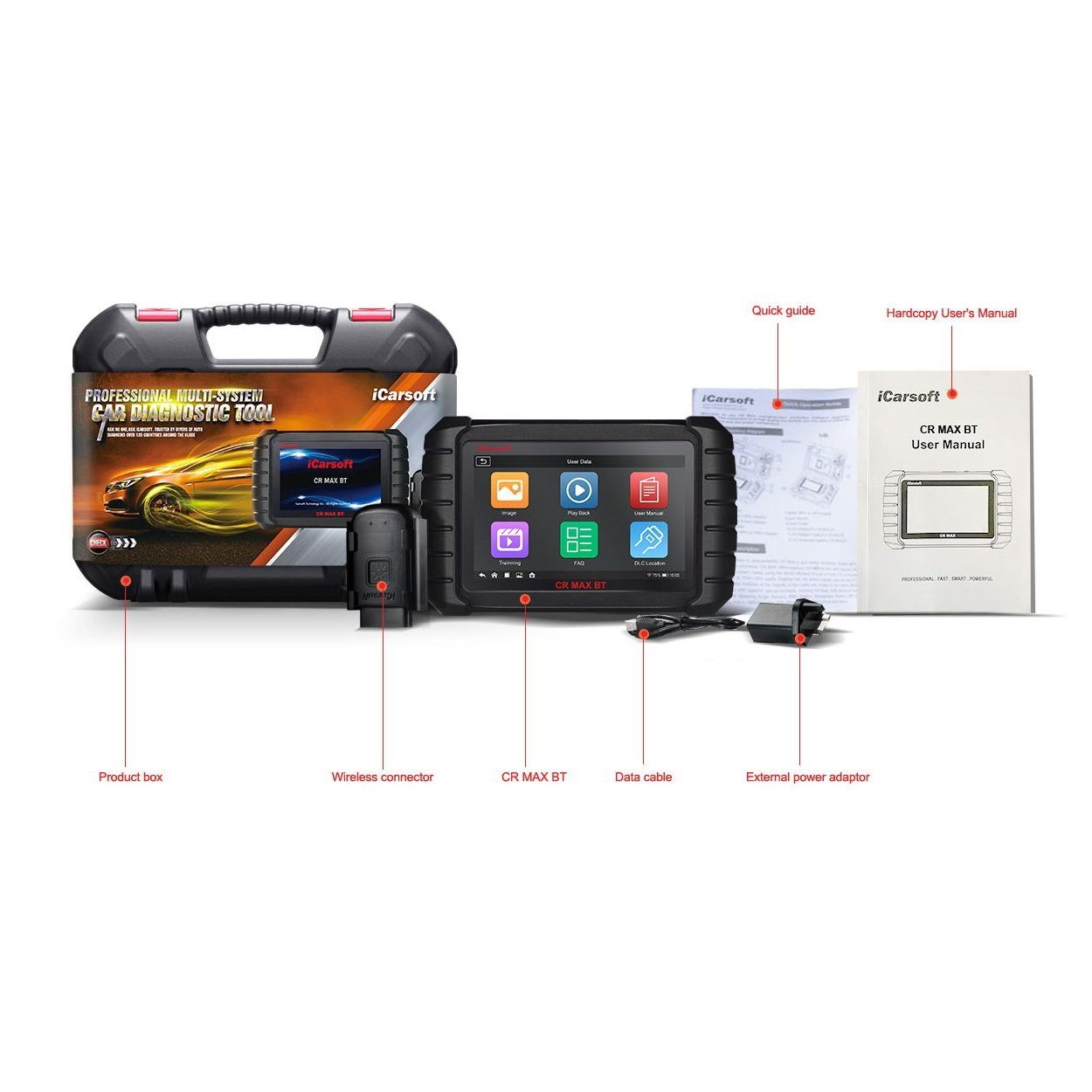 iCarsoft OBD2-Diagnosegerät CR MAX BT + Kostenlose Online Updates + Bluetooth Adapter, Android 8.1 – Bild 2 von 5